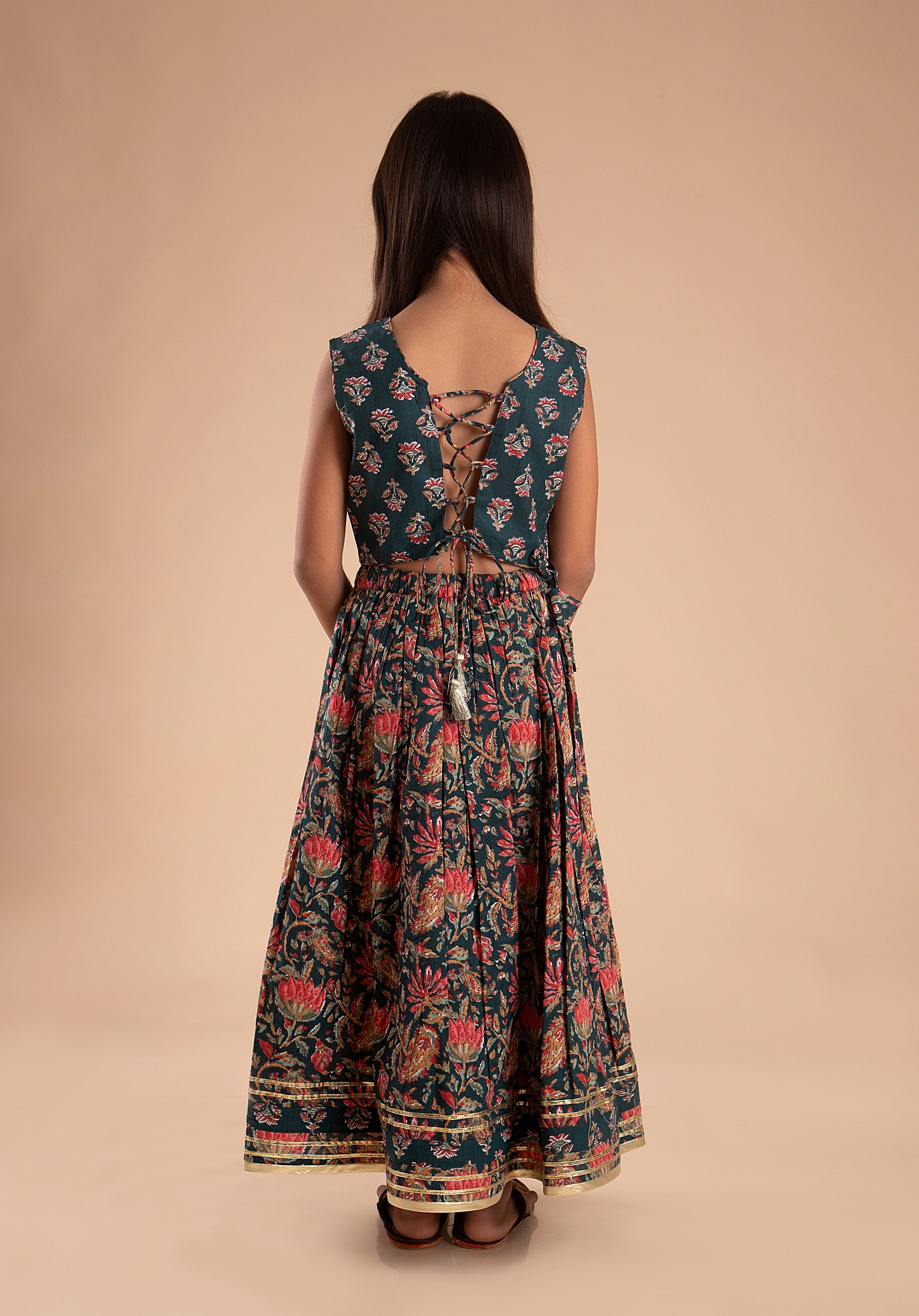 Girls Lehenga Choli Set Madhu Buti Teal