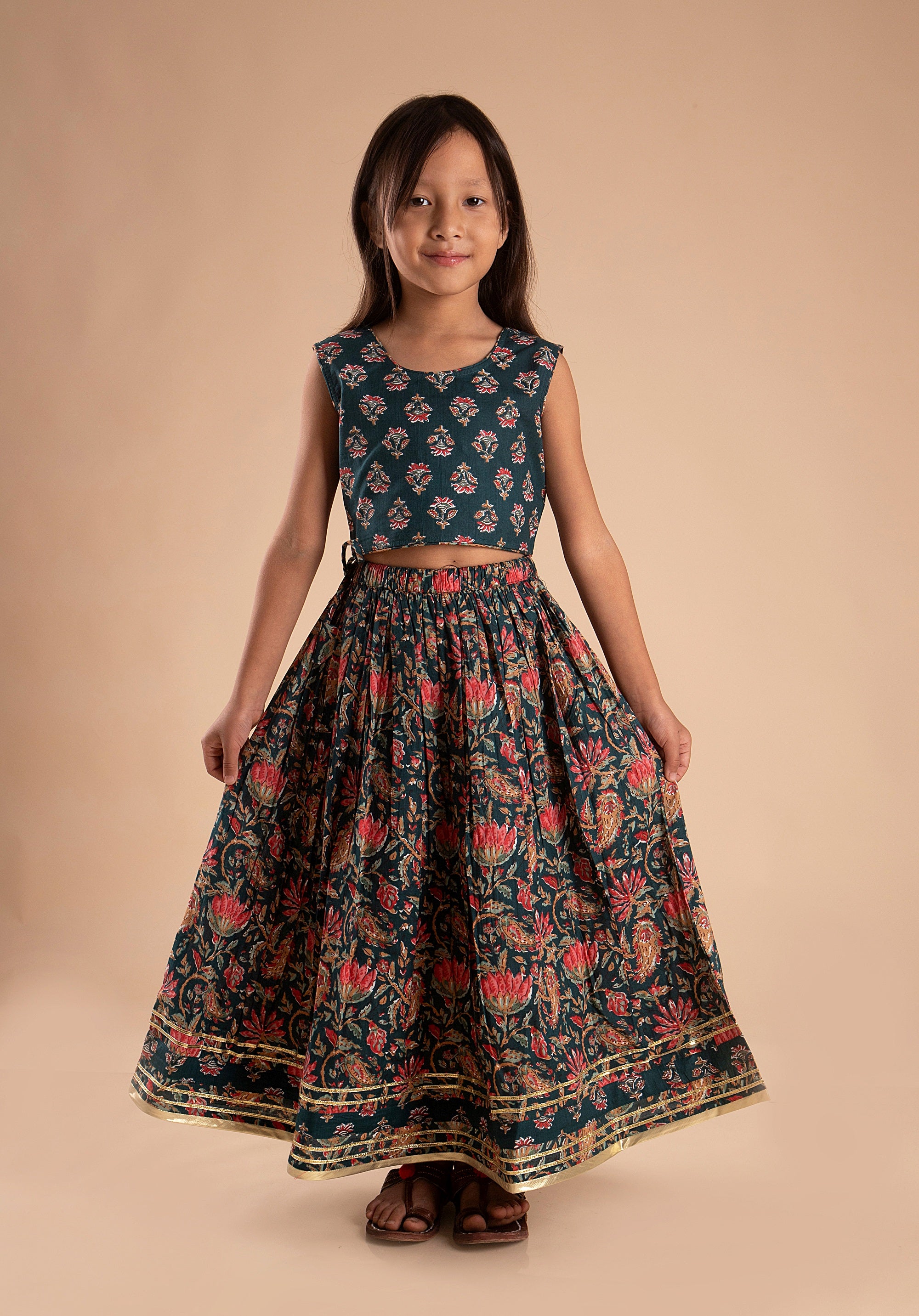 Girls Lehenga Choli Set Madhu Buti Teal