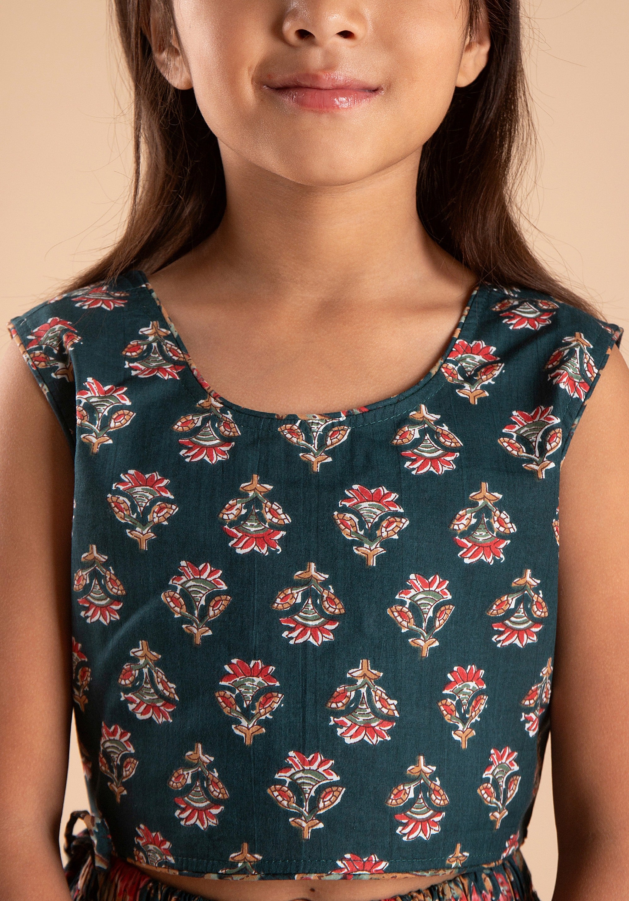 Girls Lehenga Choli Set Madhu Buti Teal