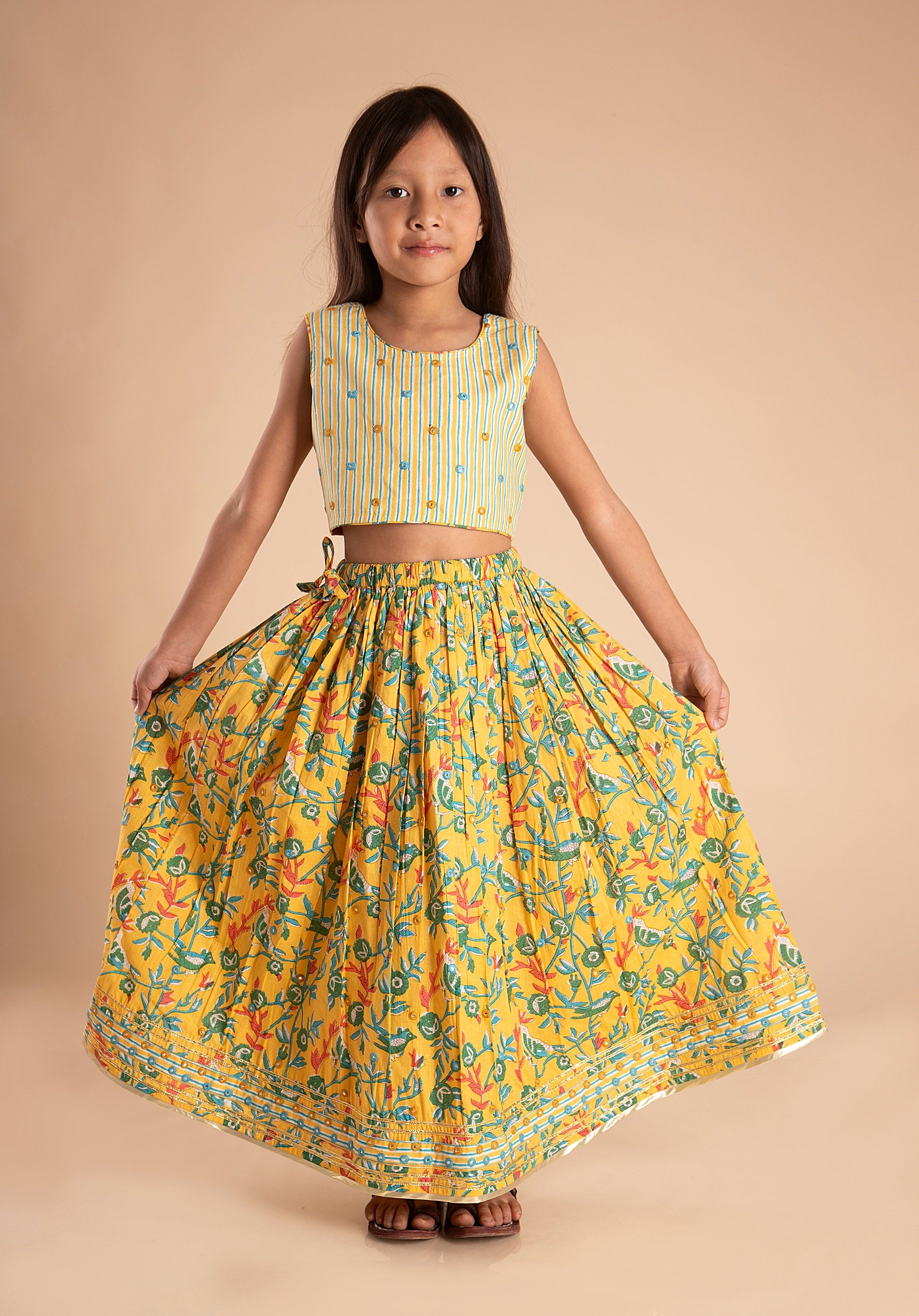 Girls Lehenga Choli Set Madhu Bird Yellow