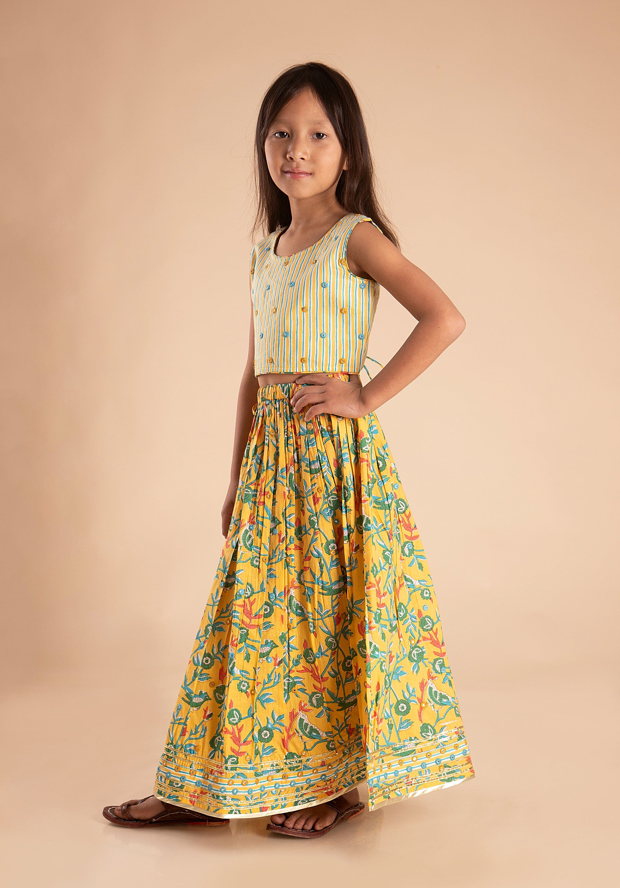 Girls Lehenga Choli Set Madhu Bird Yellow
