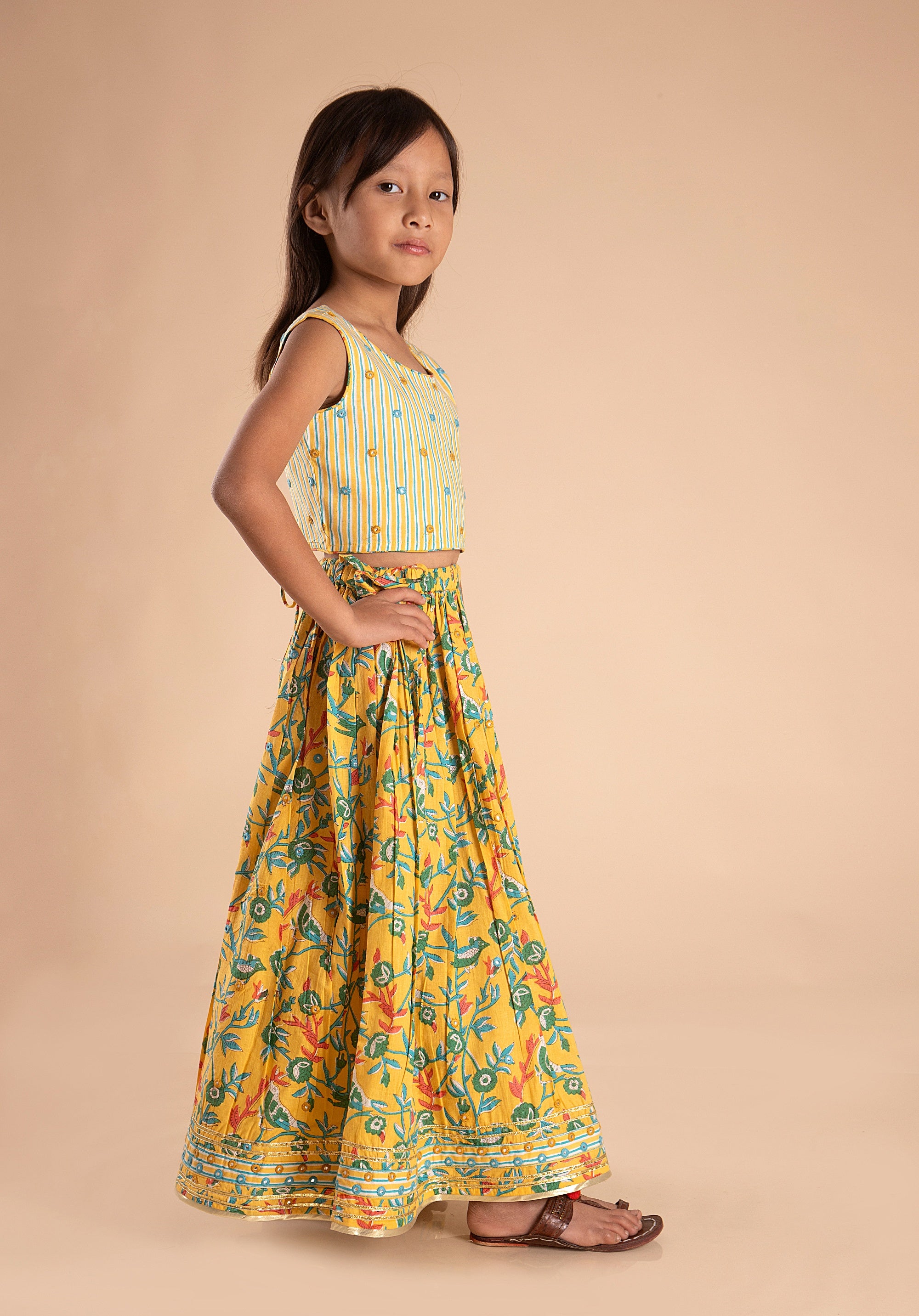 Girls Lehenga Choli Set Madhu Bird Yellow