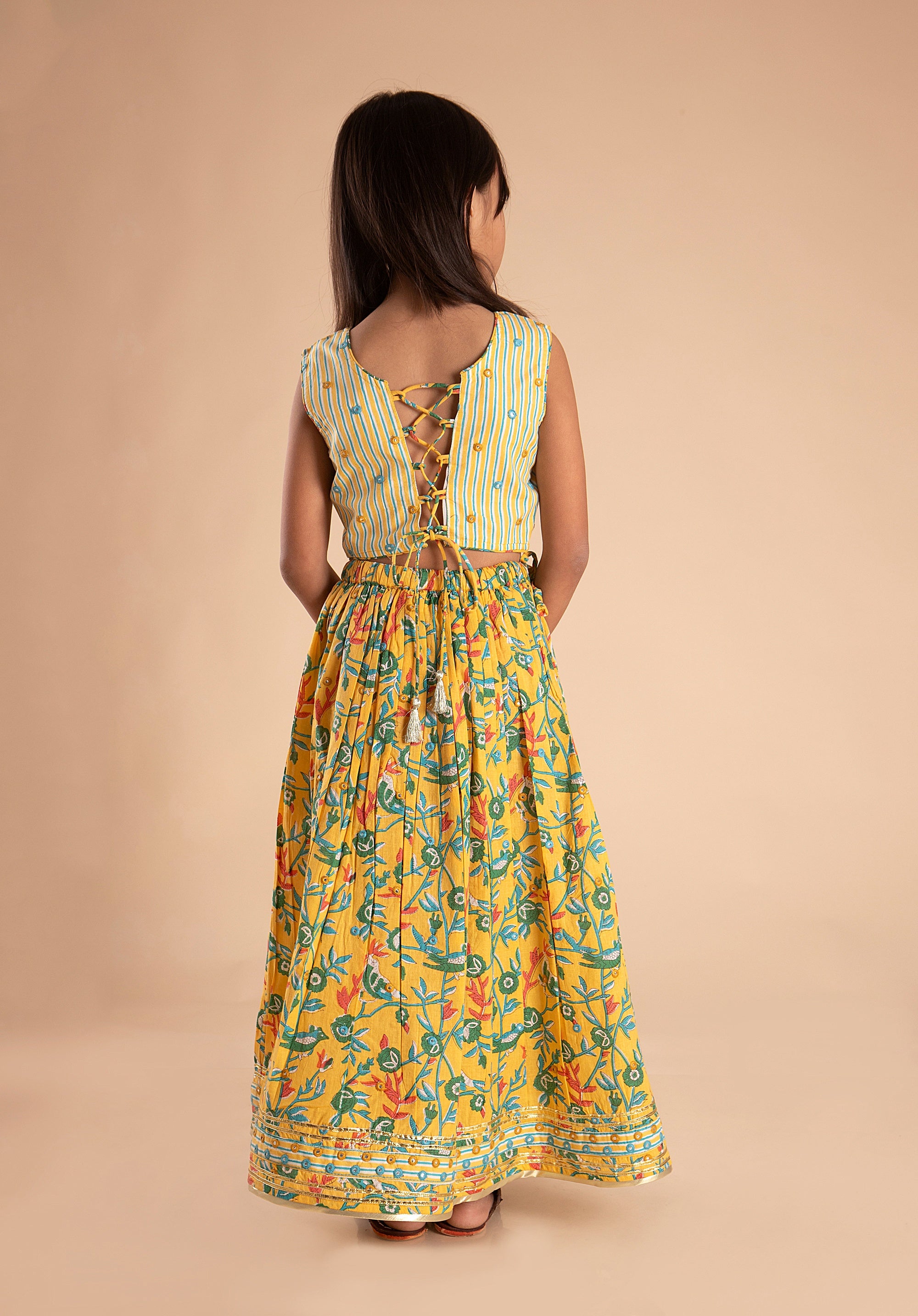 Girls Lehenga Choli Set Madhu Bird Yellow