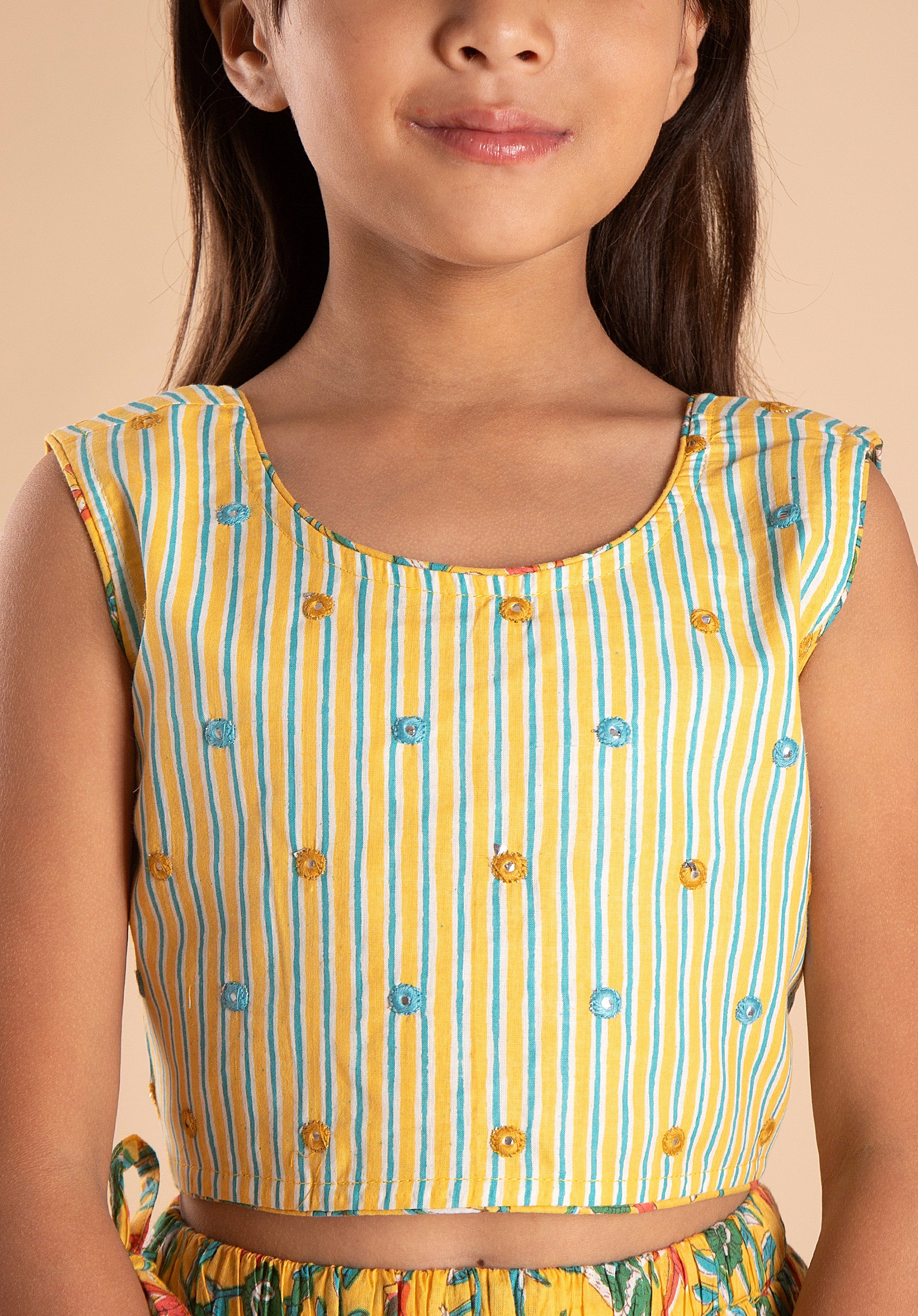 Girls Lehenga Choli Set Madhu Bird Yellow