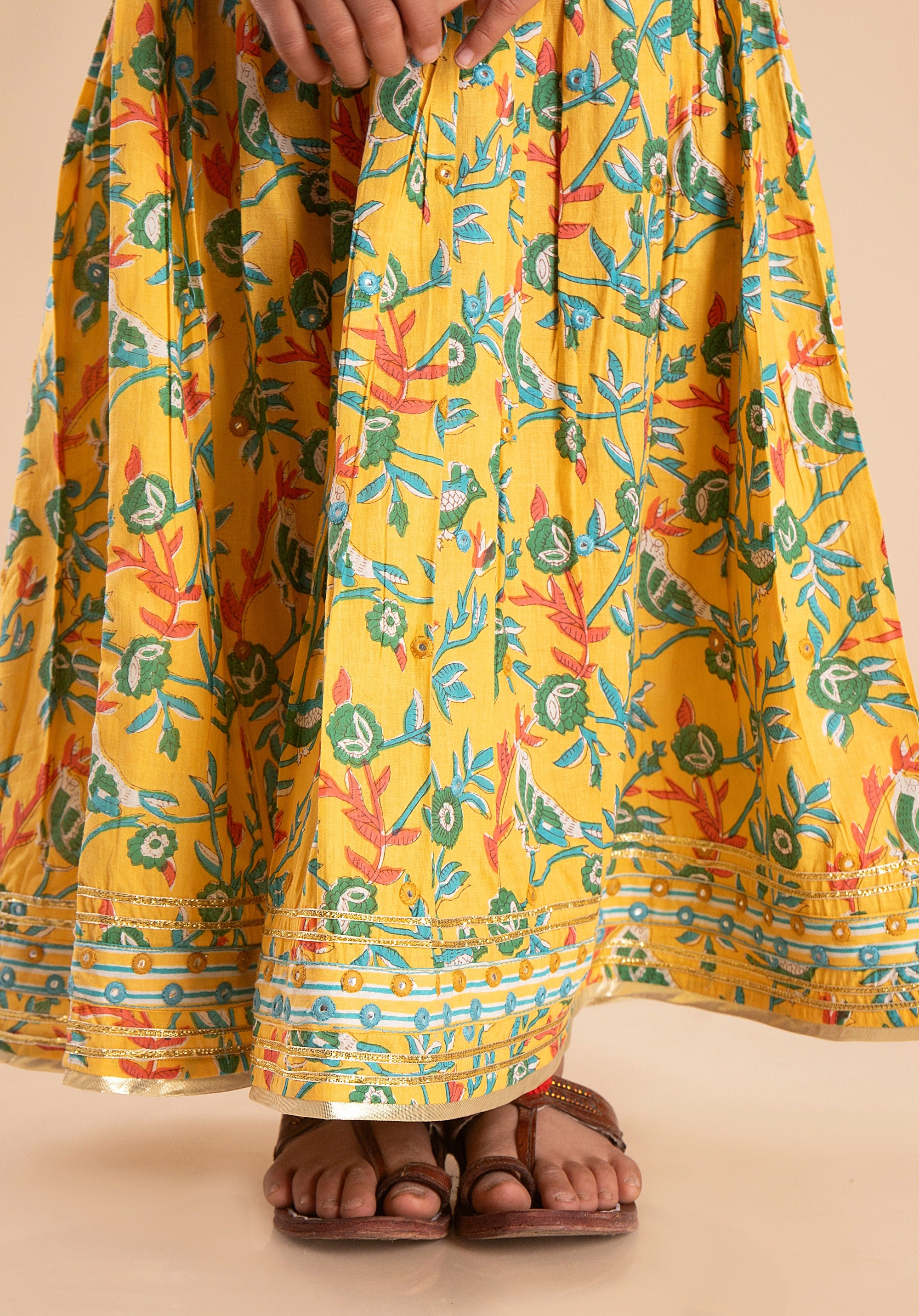 Girls Lehenga Choli Set Madhu Bird Yellow