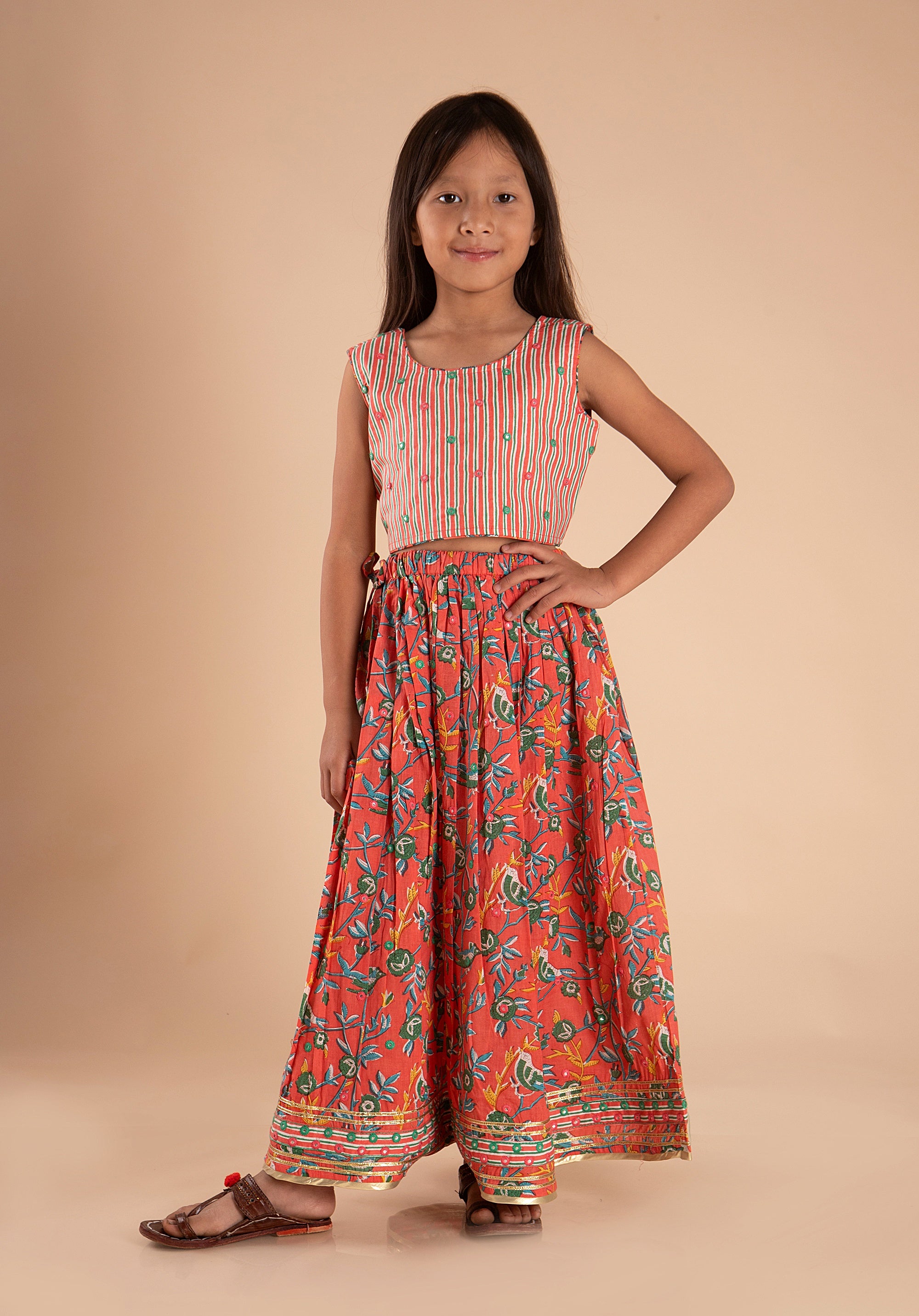 Girls Lehenga Choli Set Madhu Bird Red