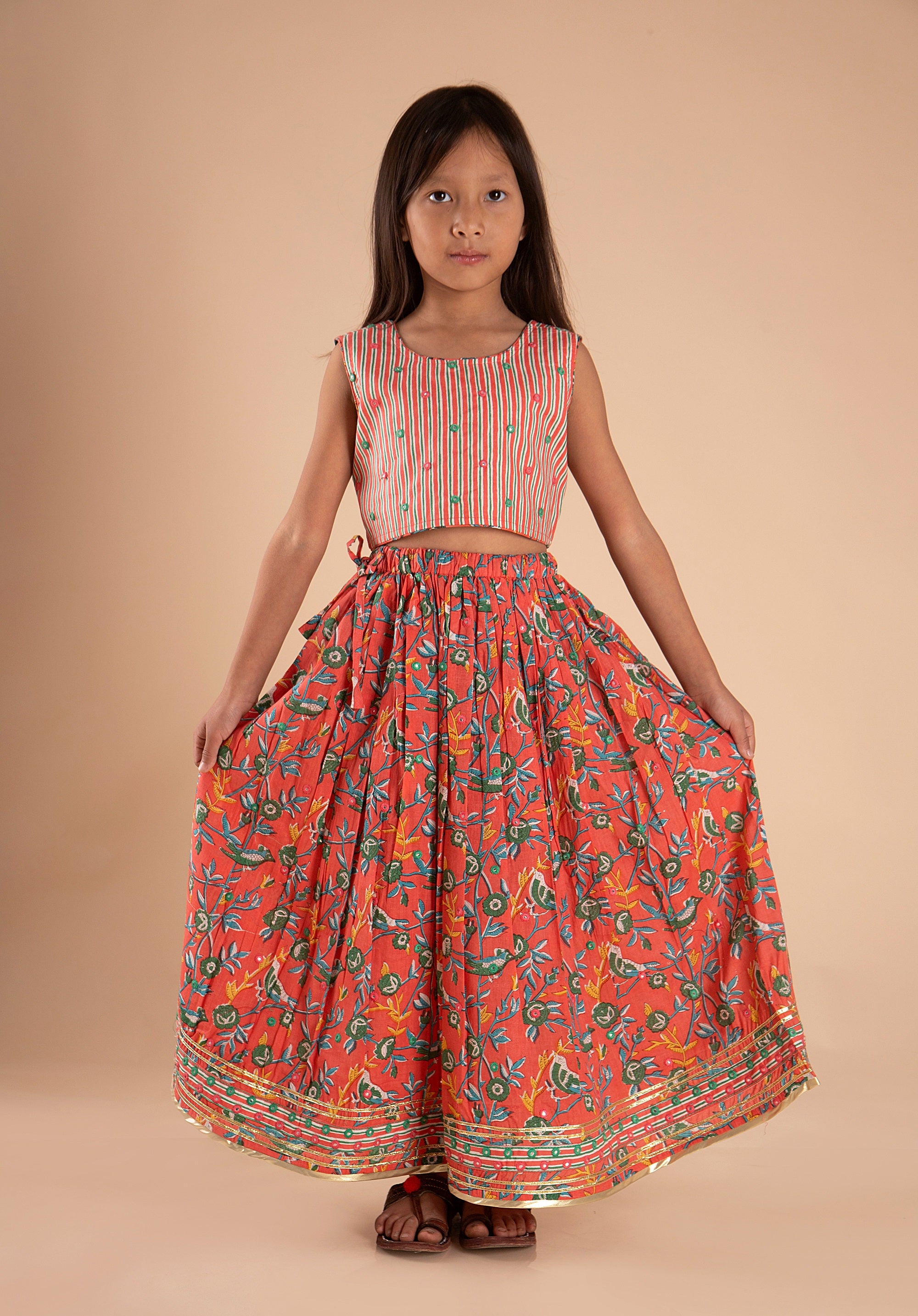 Girls Lehenga Choli Set Madhu Bird Red