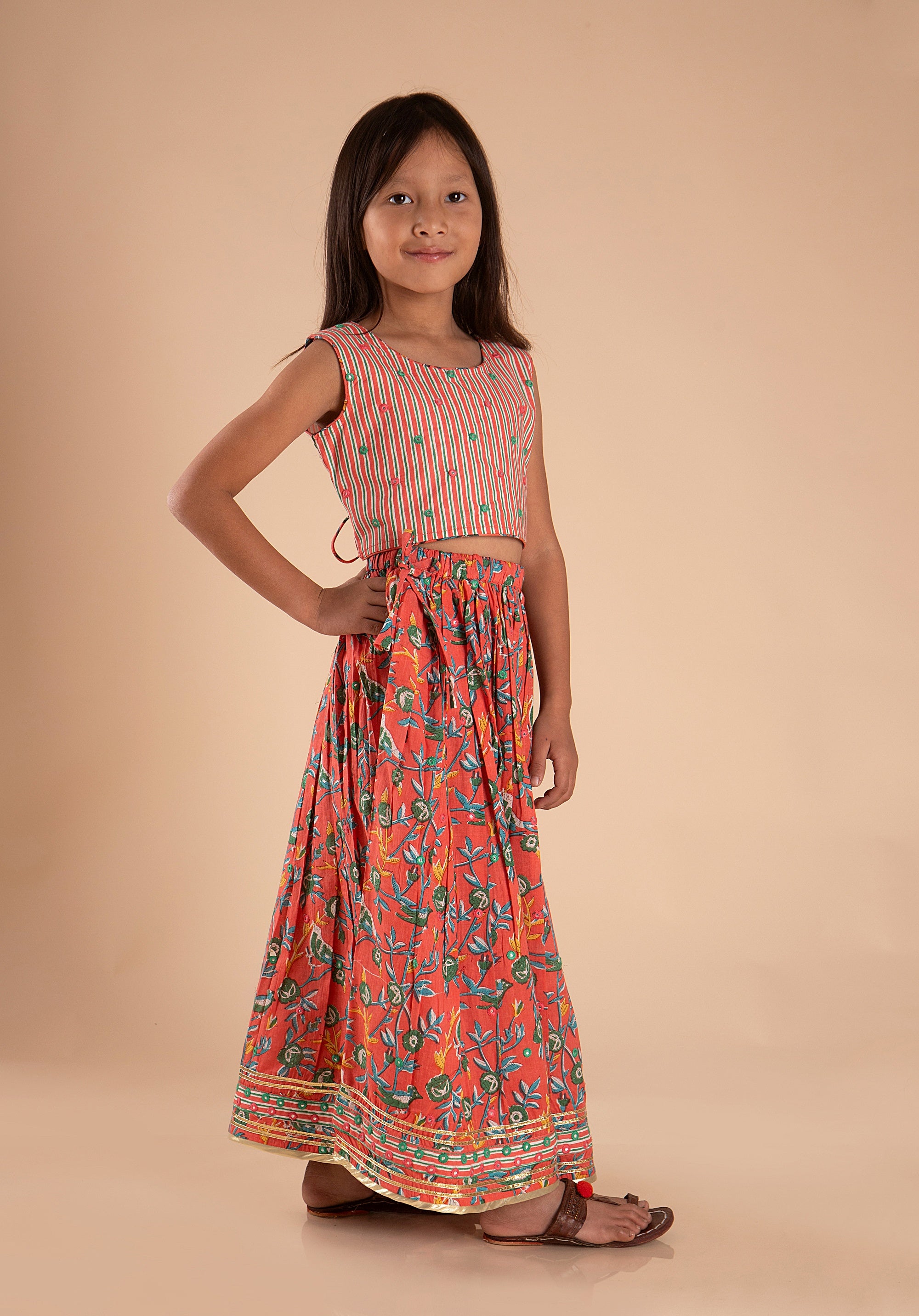 Girls Lehenga Choli Set Madhu Bird Red