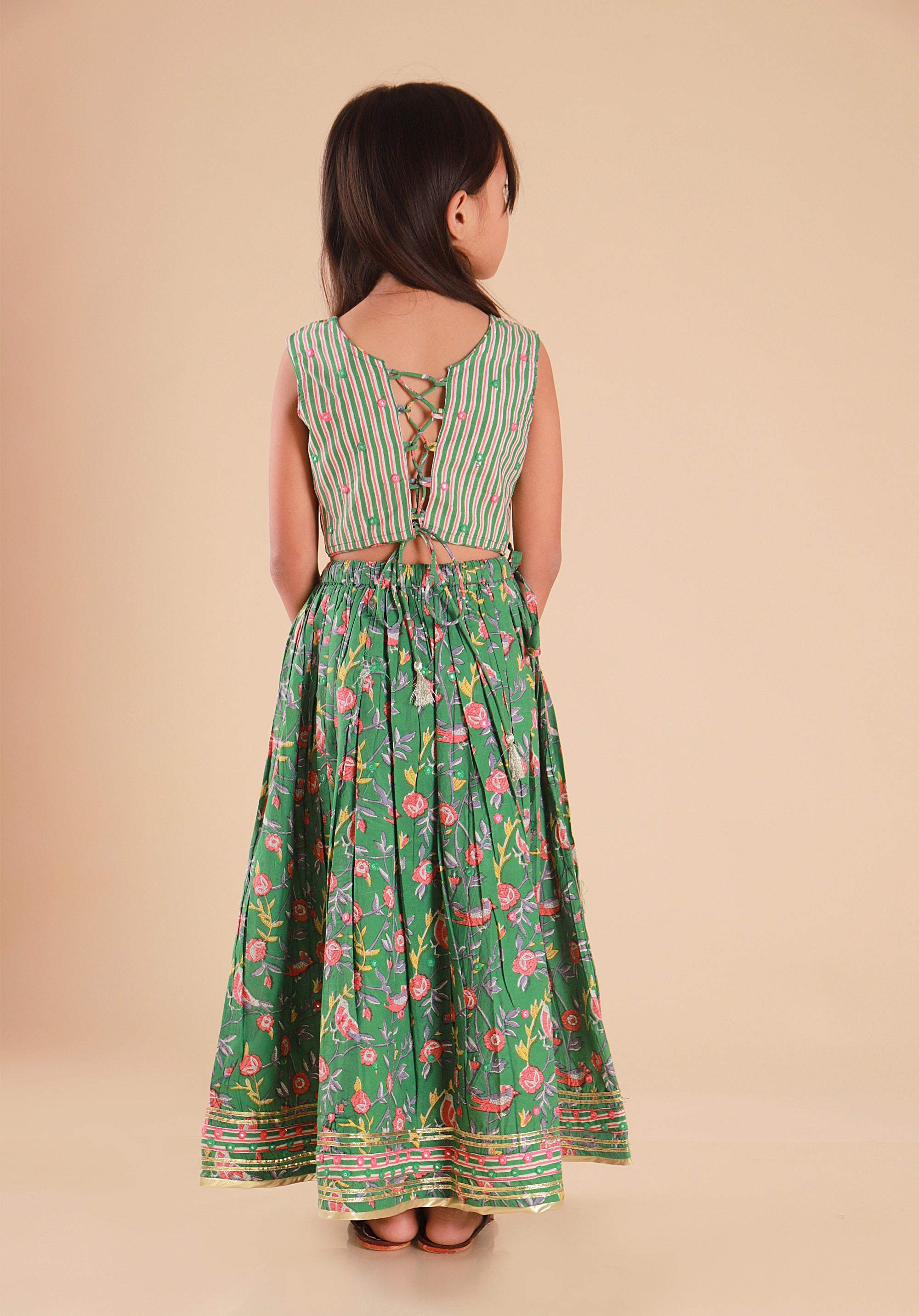 Girls Lehenga Choli Set Madhu Bird Green