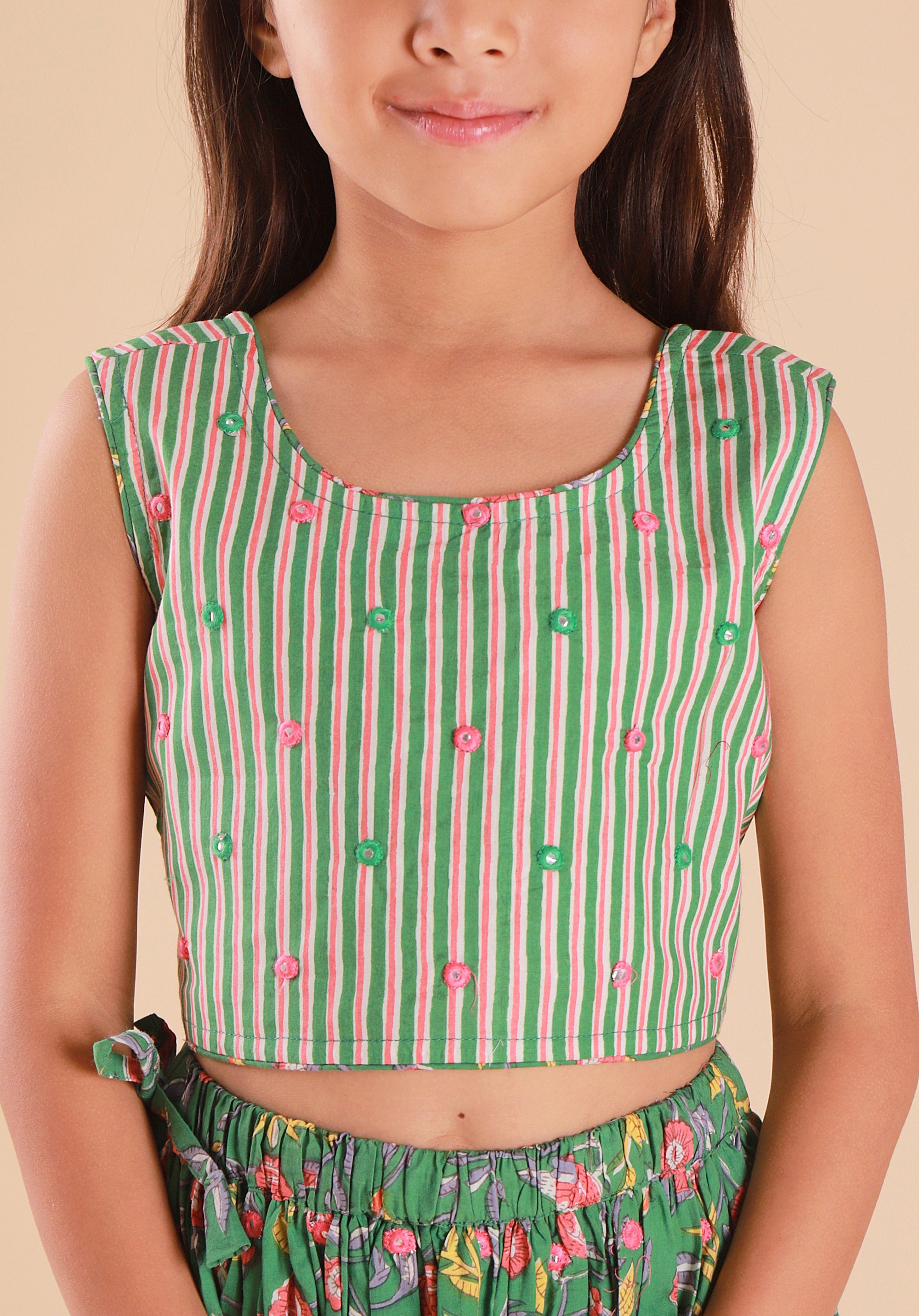 Girls Lehenga Choli Set Madhu Bird Green