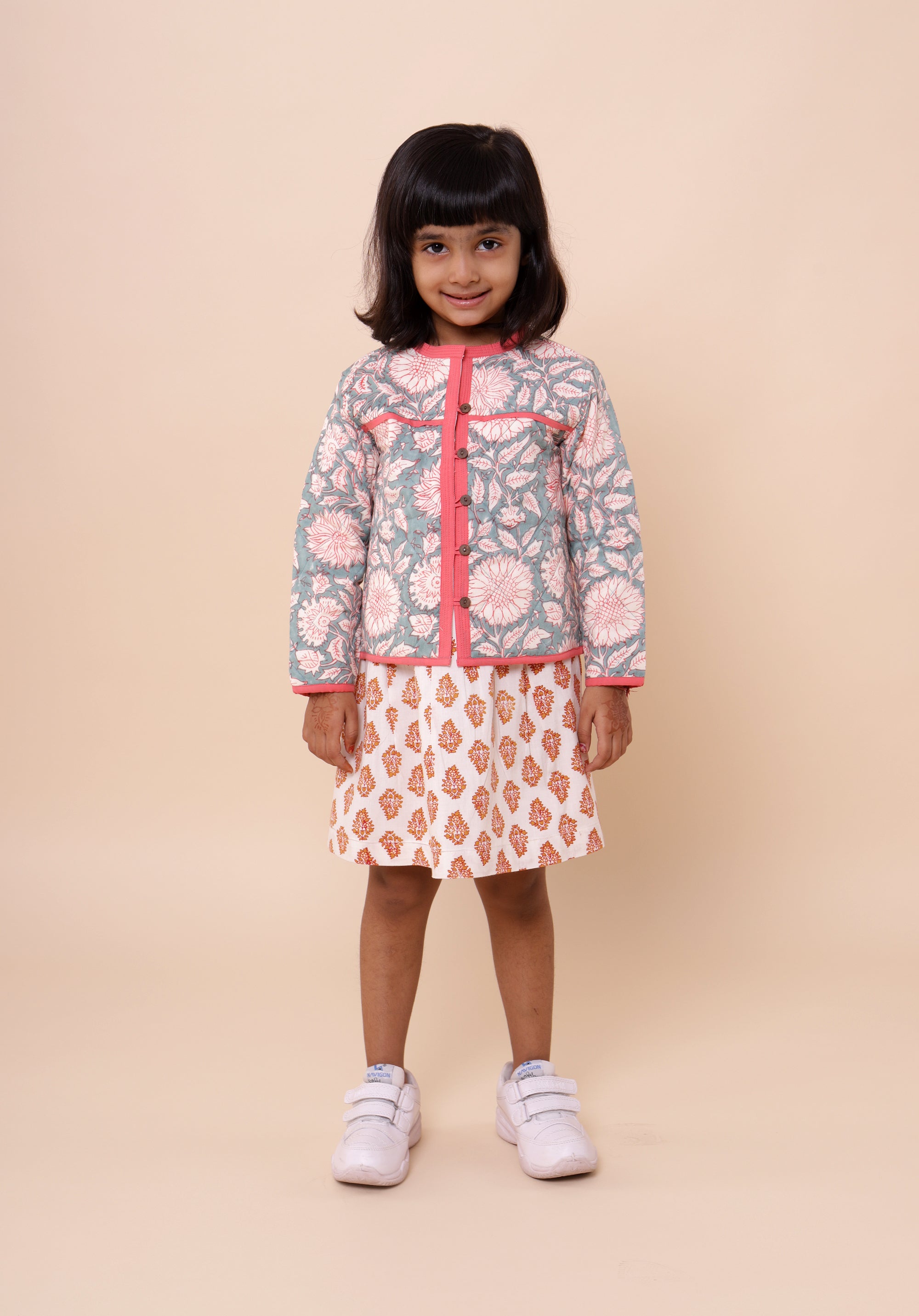 Quilted Reversible Jacket Aqua Sunflower