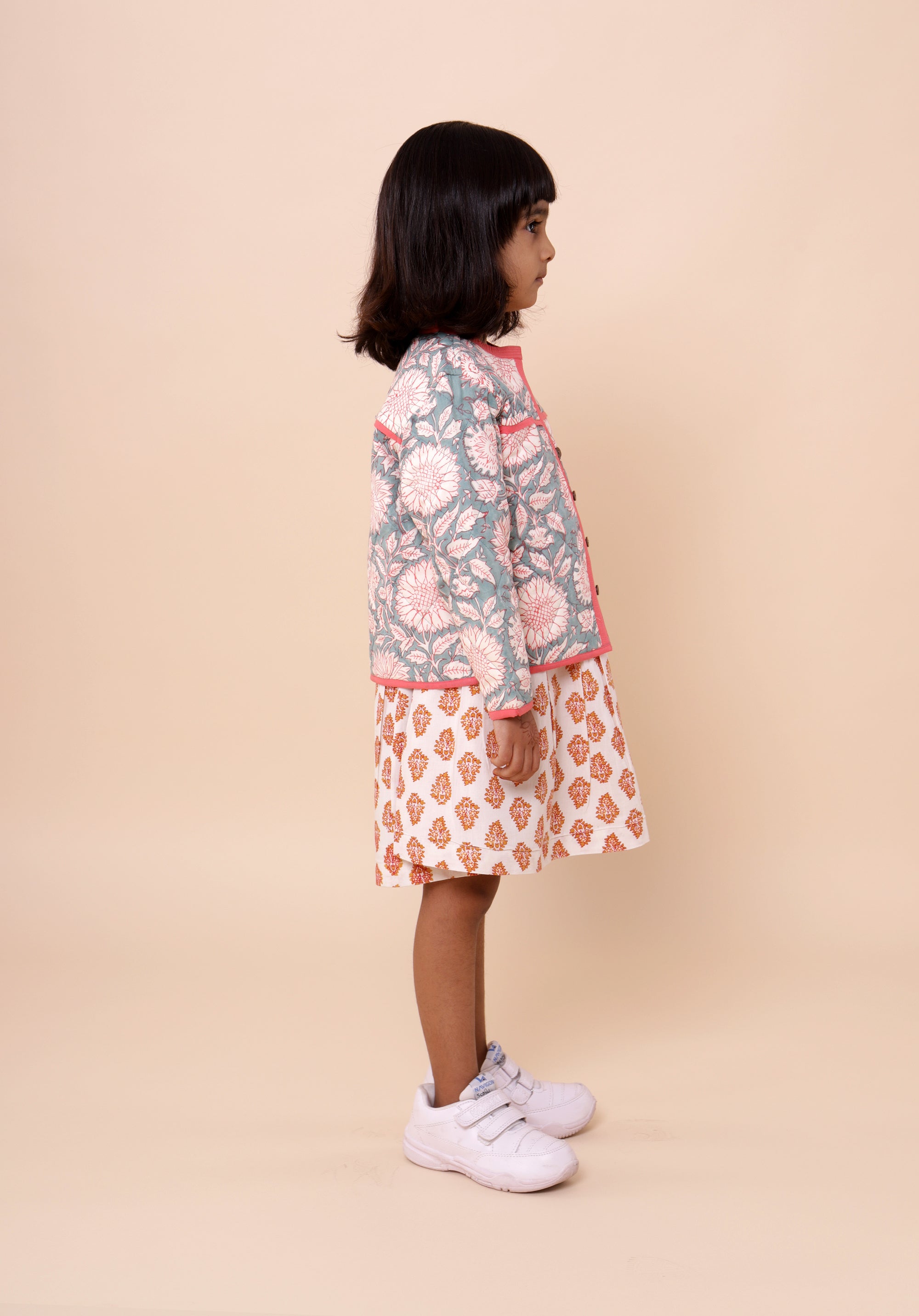 Quilted Reversible Jacket Aqua Sunflower