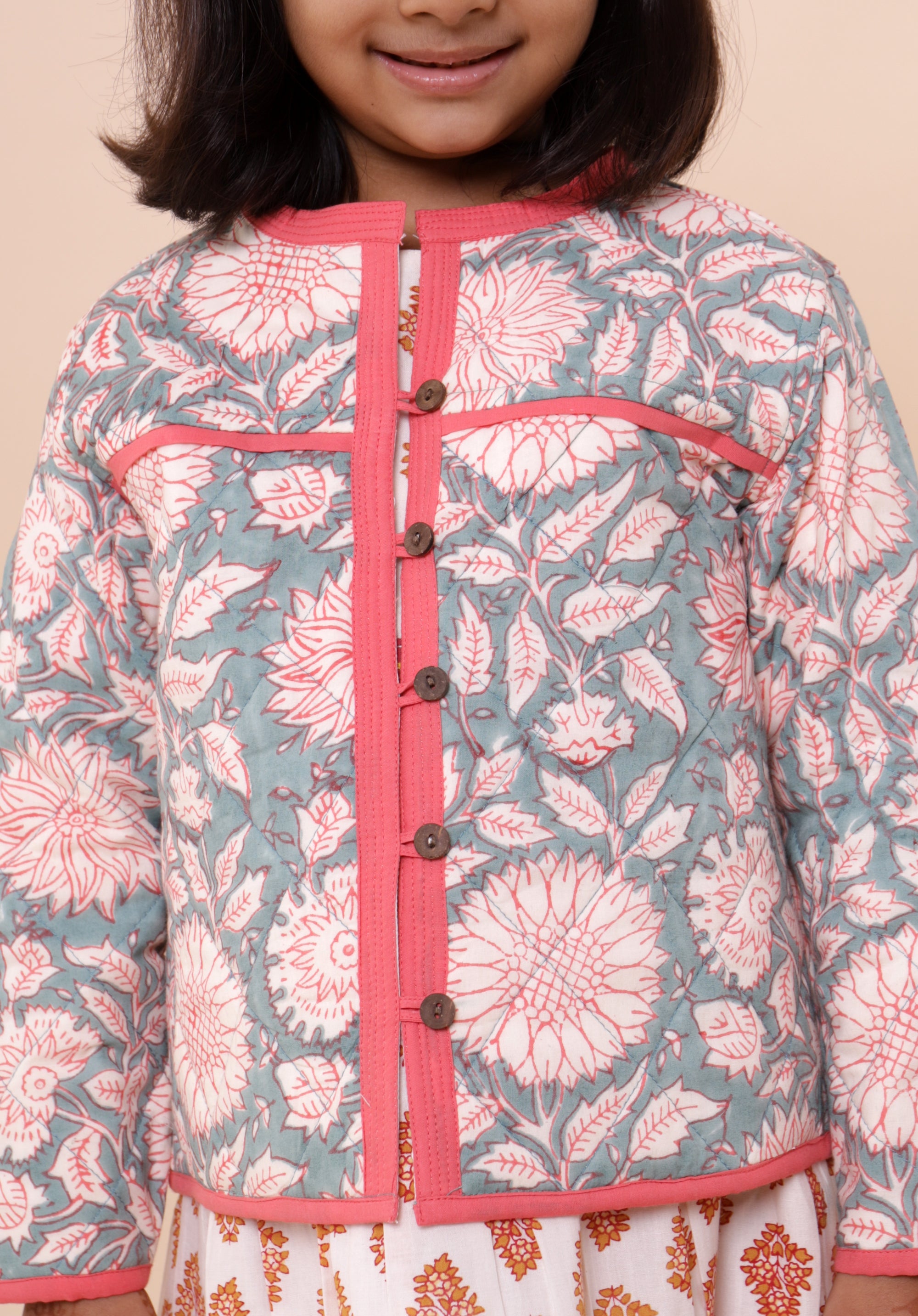 Quilted Reversible Jacket Aqua Sunflower