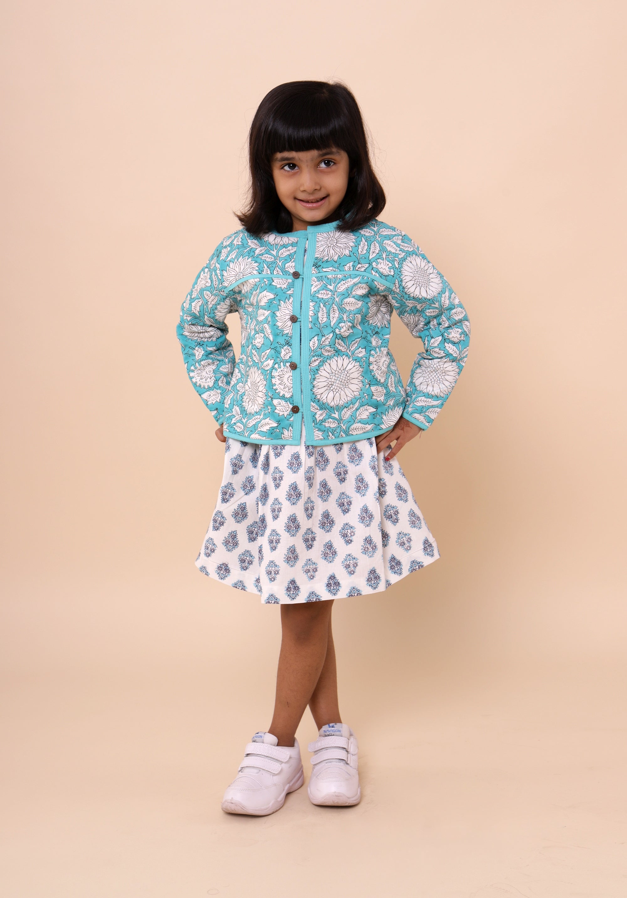 Quilted Reversible Jacket Aqua Floral