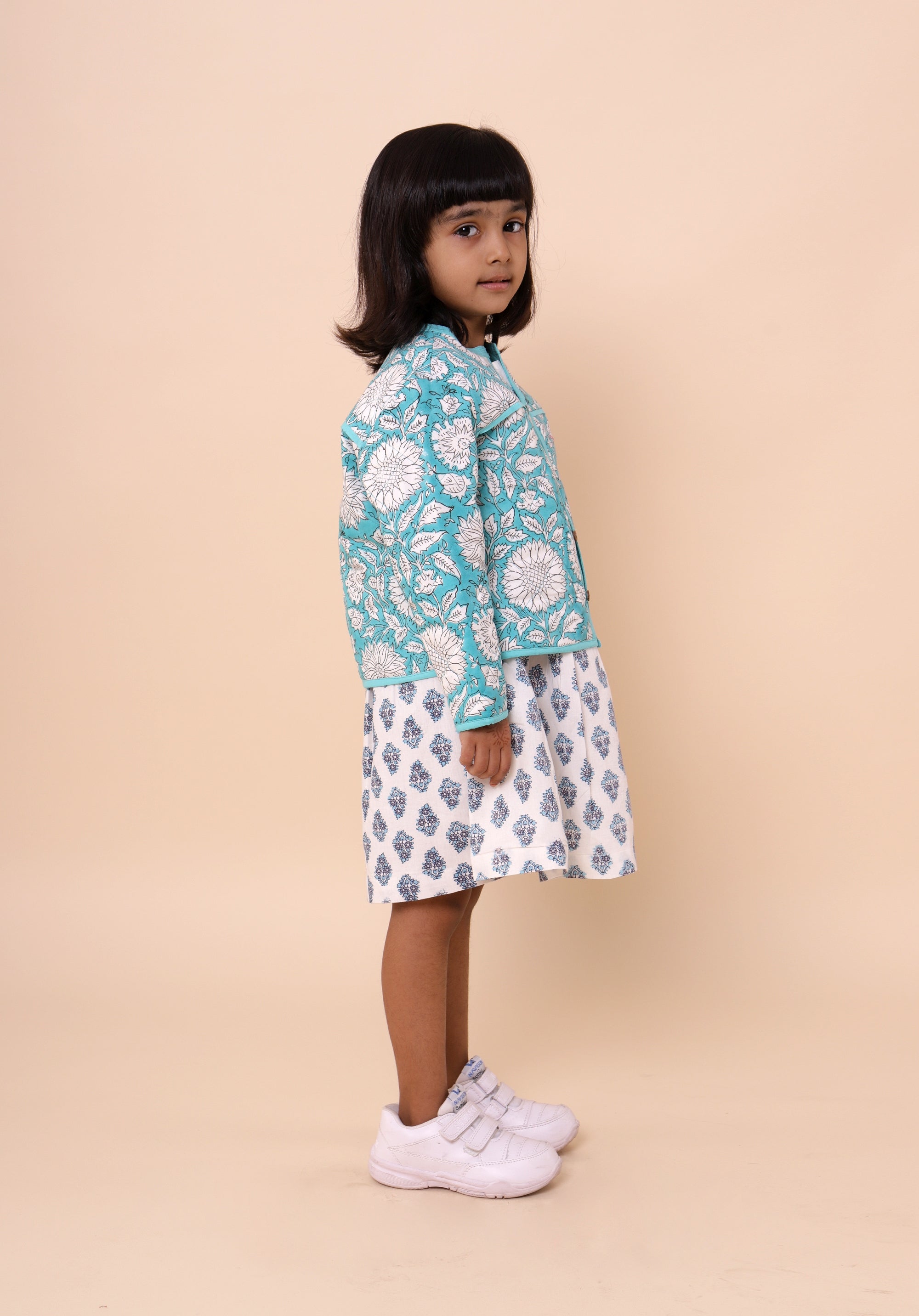 Quilted Reversible Jacket Aqua Floral
