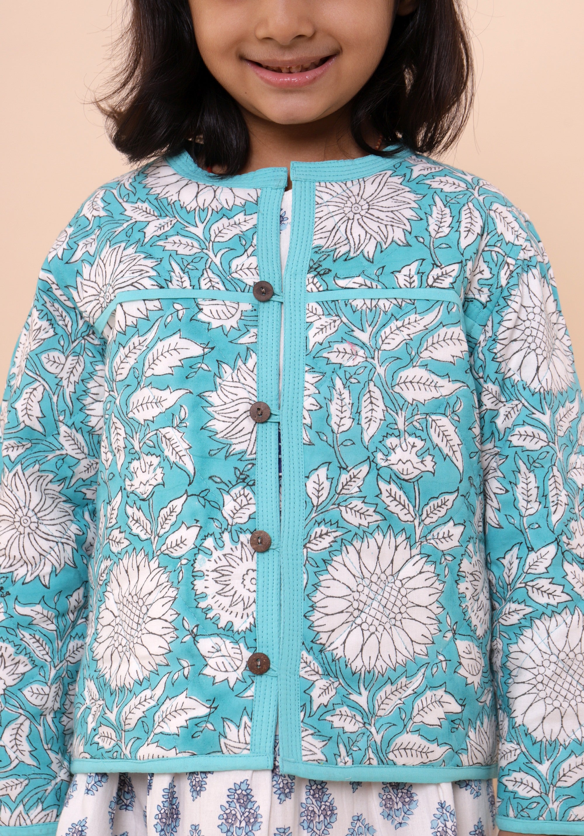 Quilted Reversible Jacket Aqua Floral