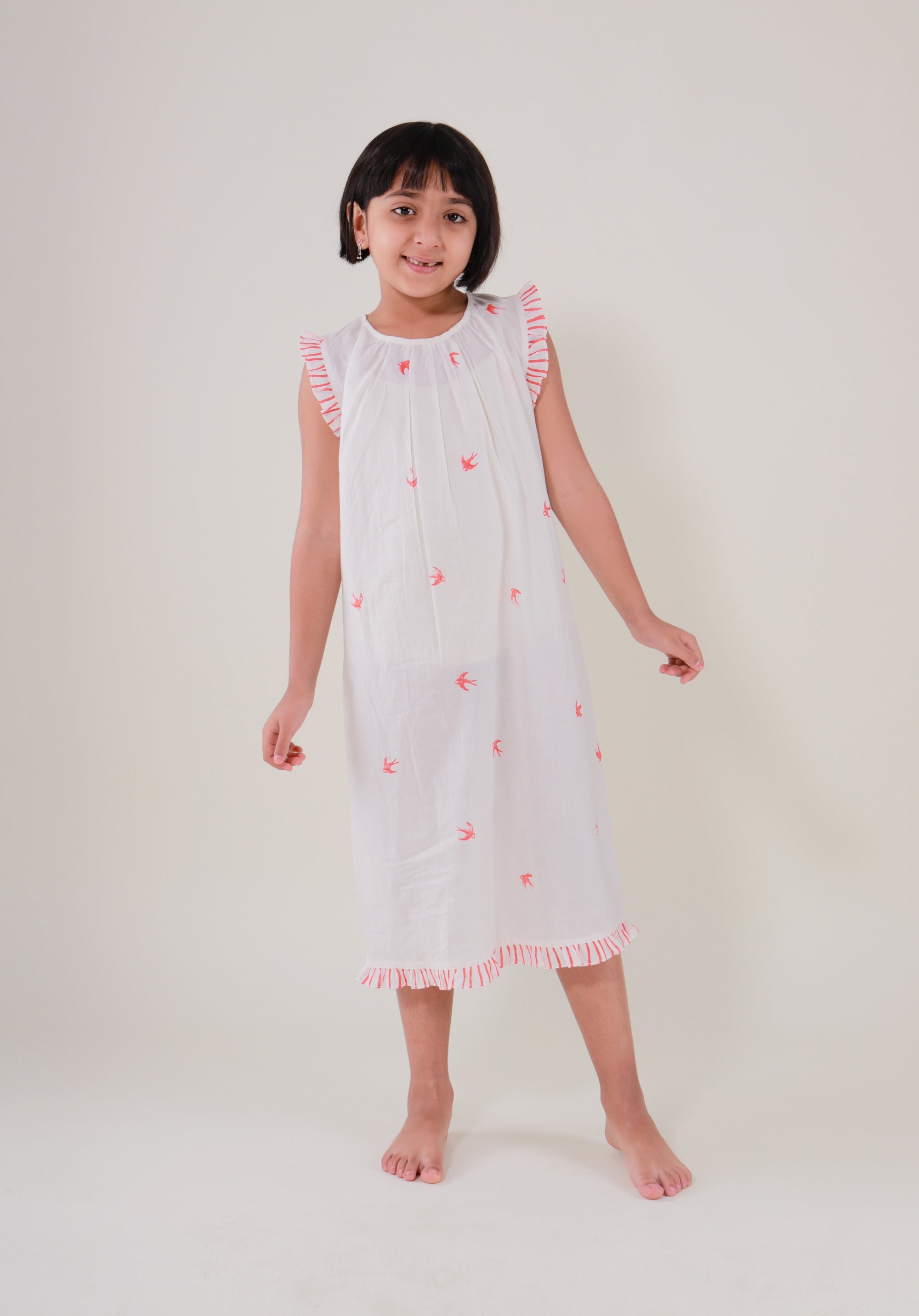 Girls' Night dress Bird Red