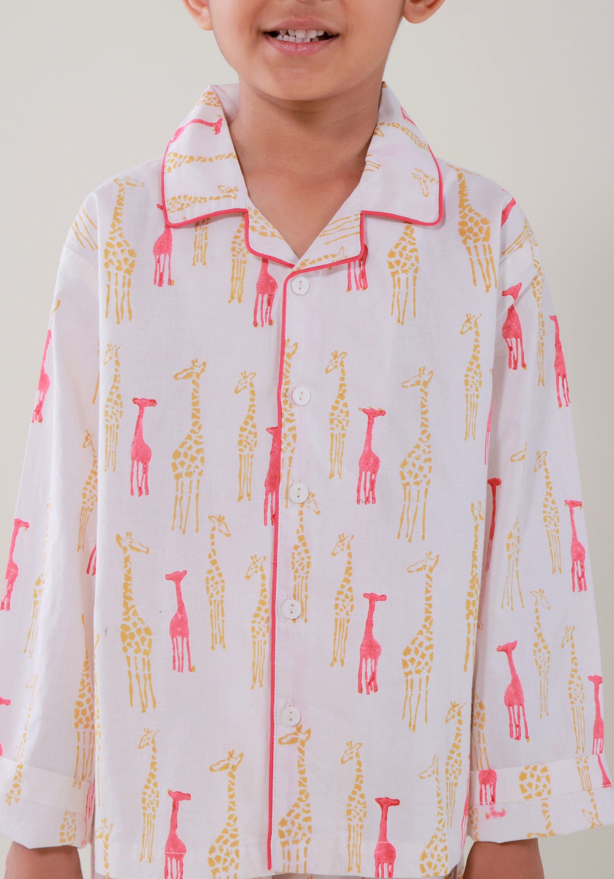 Block Printed Unisex Nightsuit set Giraffe Blue