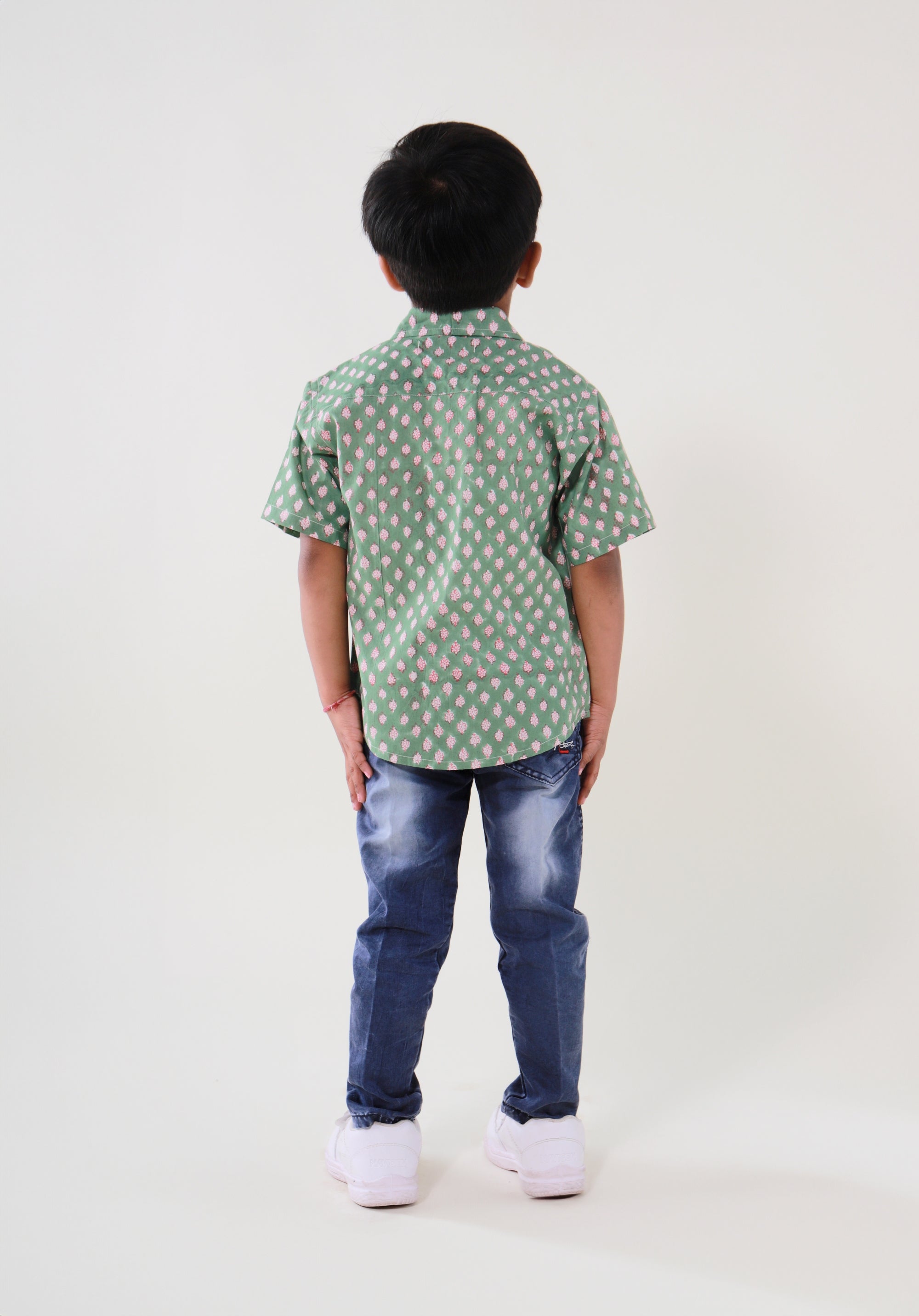 Block Printed Boy's Shirt Buti Green