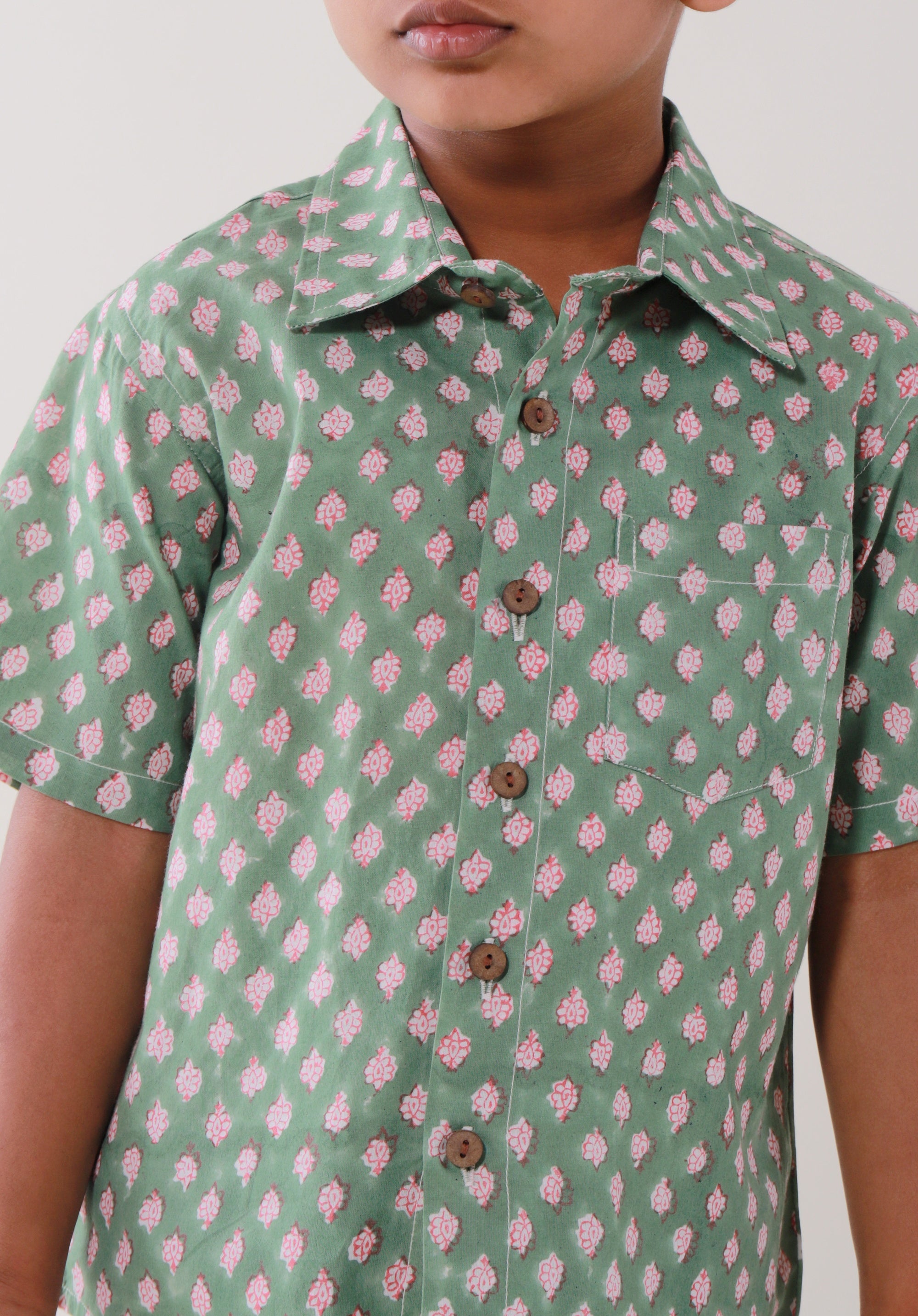 Block Printed Boy's Shirt Buti Blue