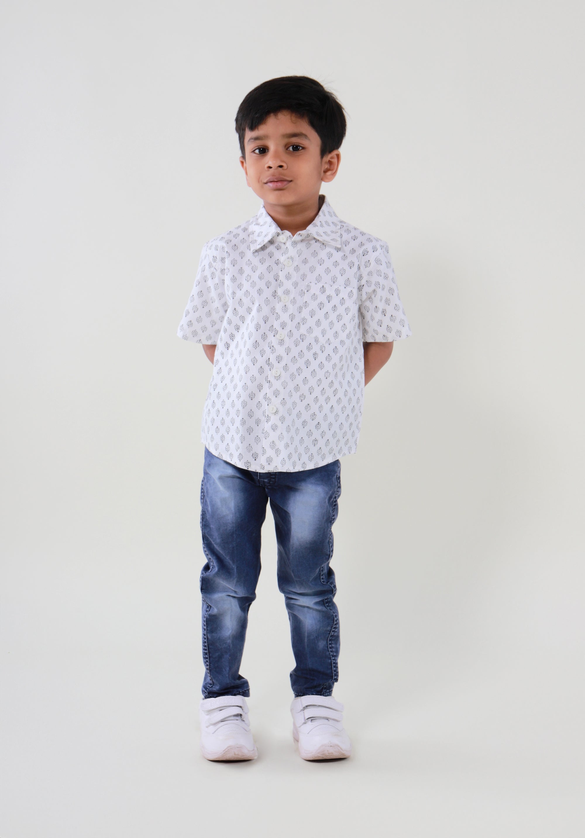Block Printed Boy's Shirt Buti Black