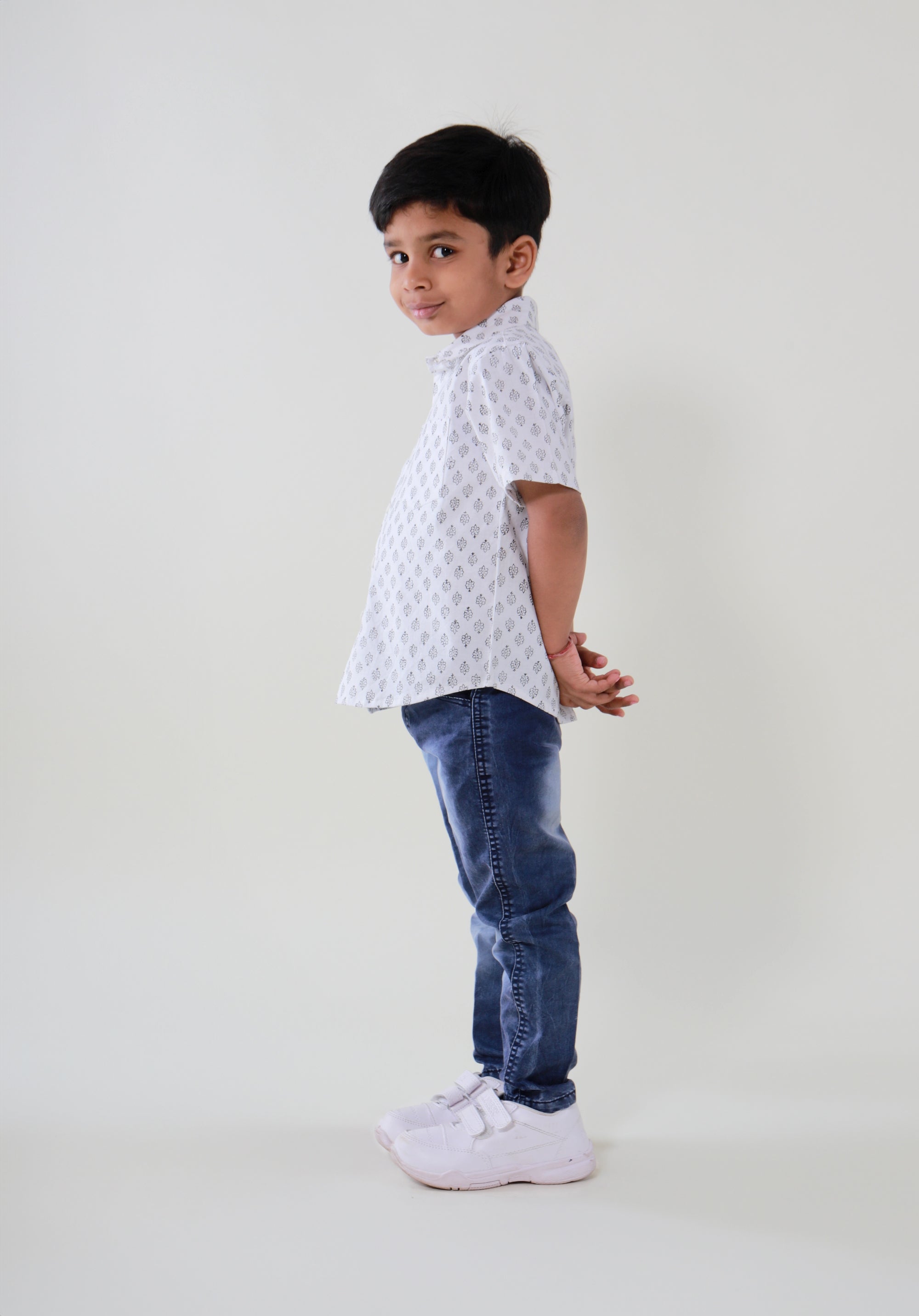 Block Printed Boy's Shirt Buti Black