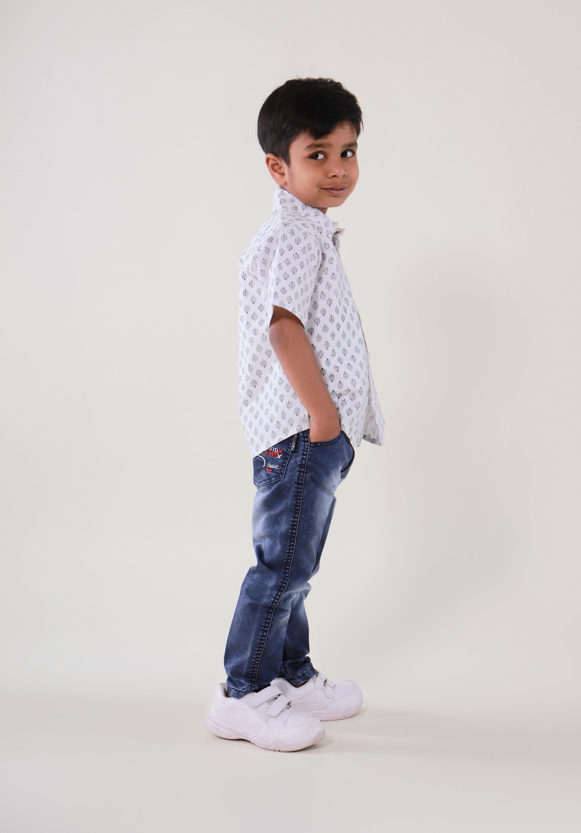 Block Printed Boy's Shirt Buti Black
