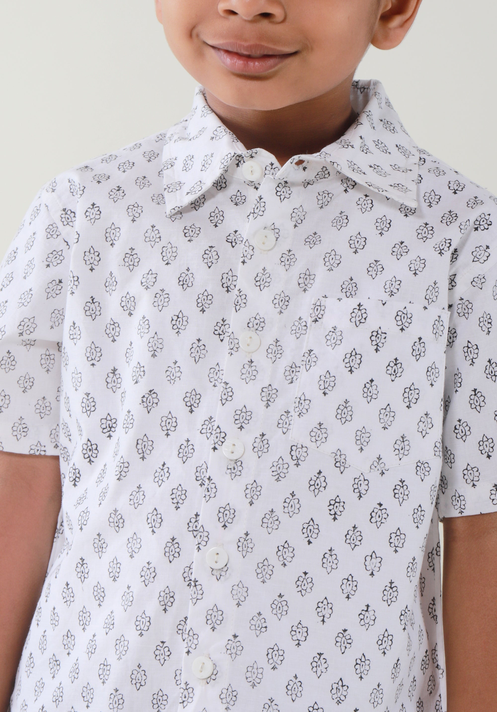 Block Printed Boy's Shirt Buti Red