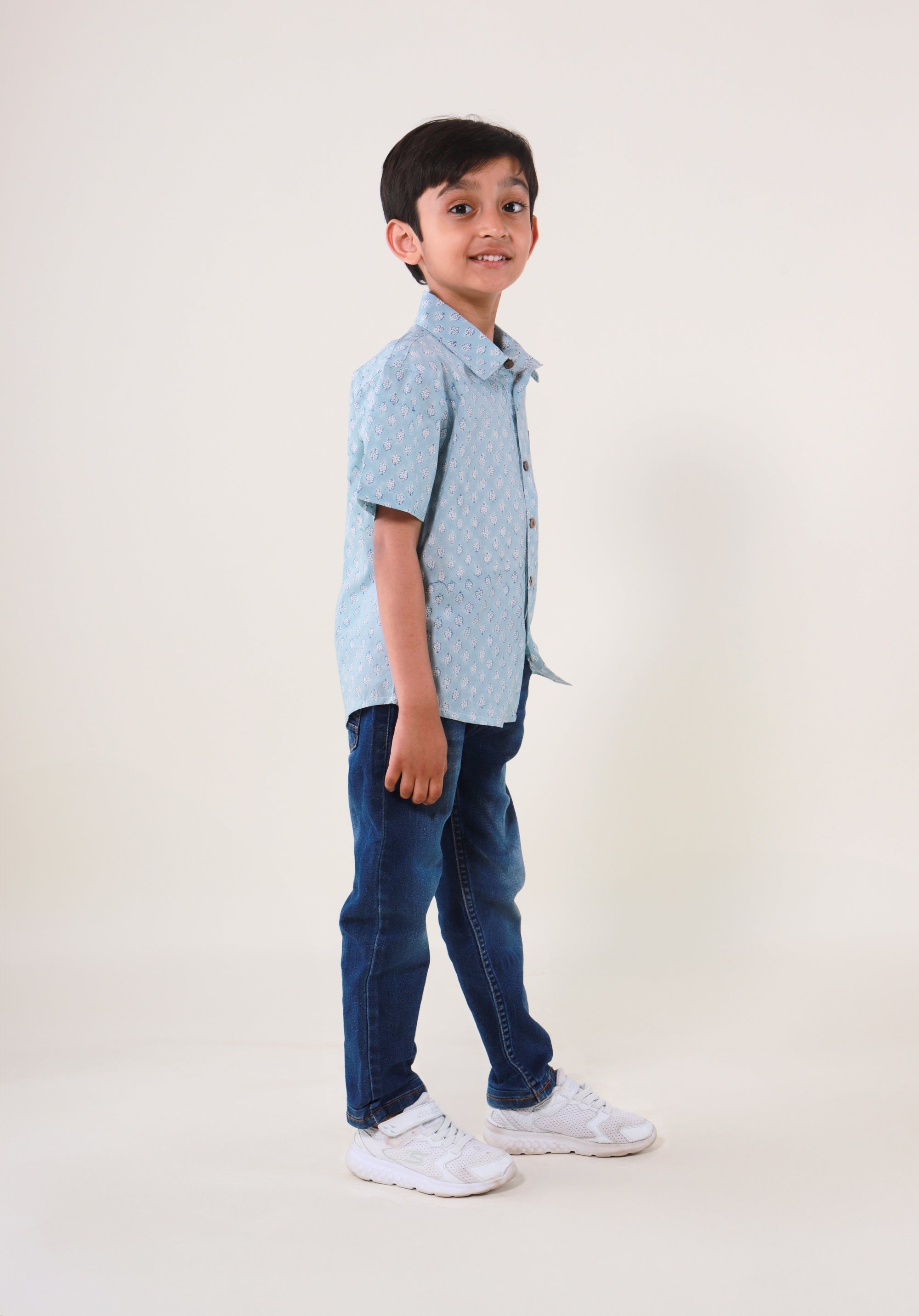 Block Printed Boy's Shirt Buti Blue