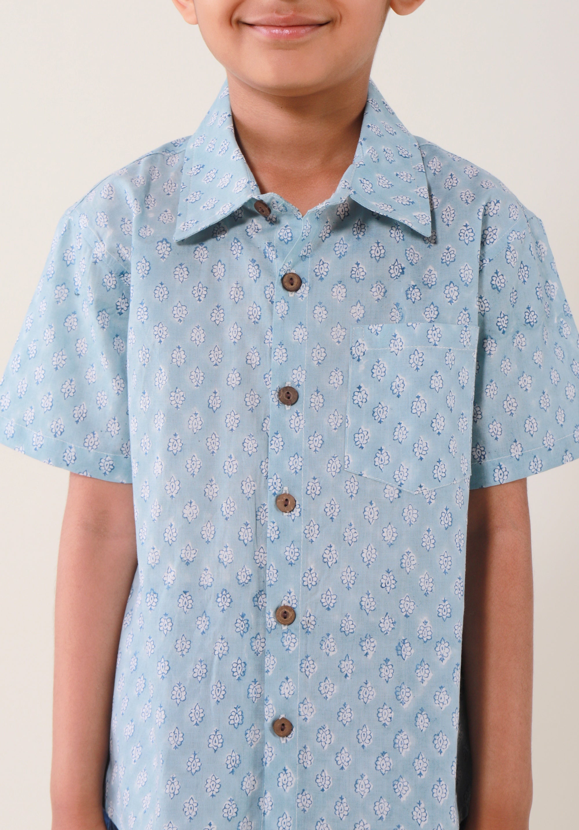 Block Printed Boy's Shirt Buti Green