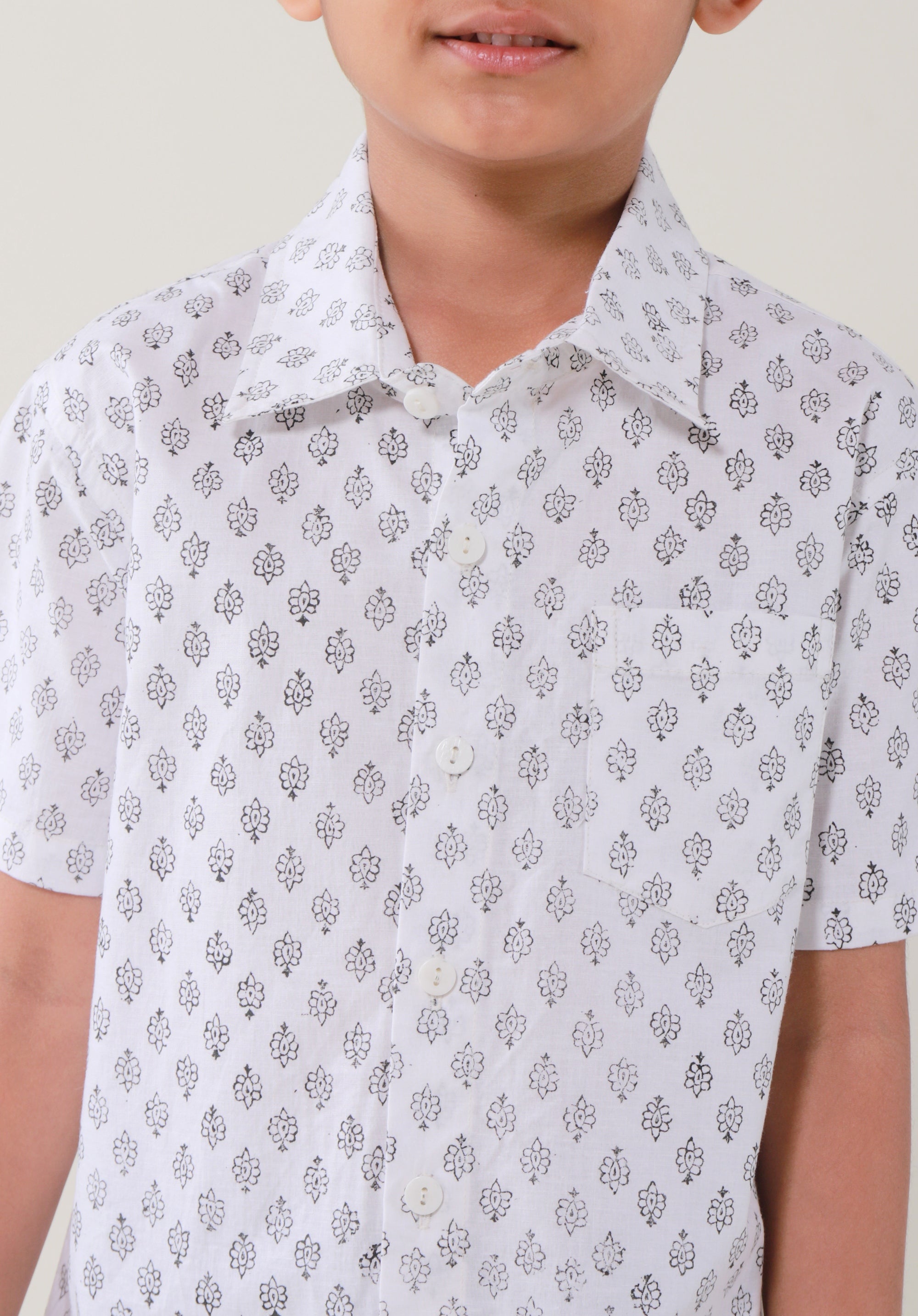 Block Printed Boy's Shirt Buti Black