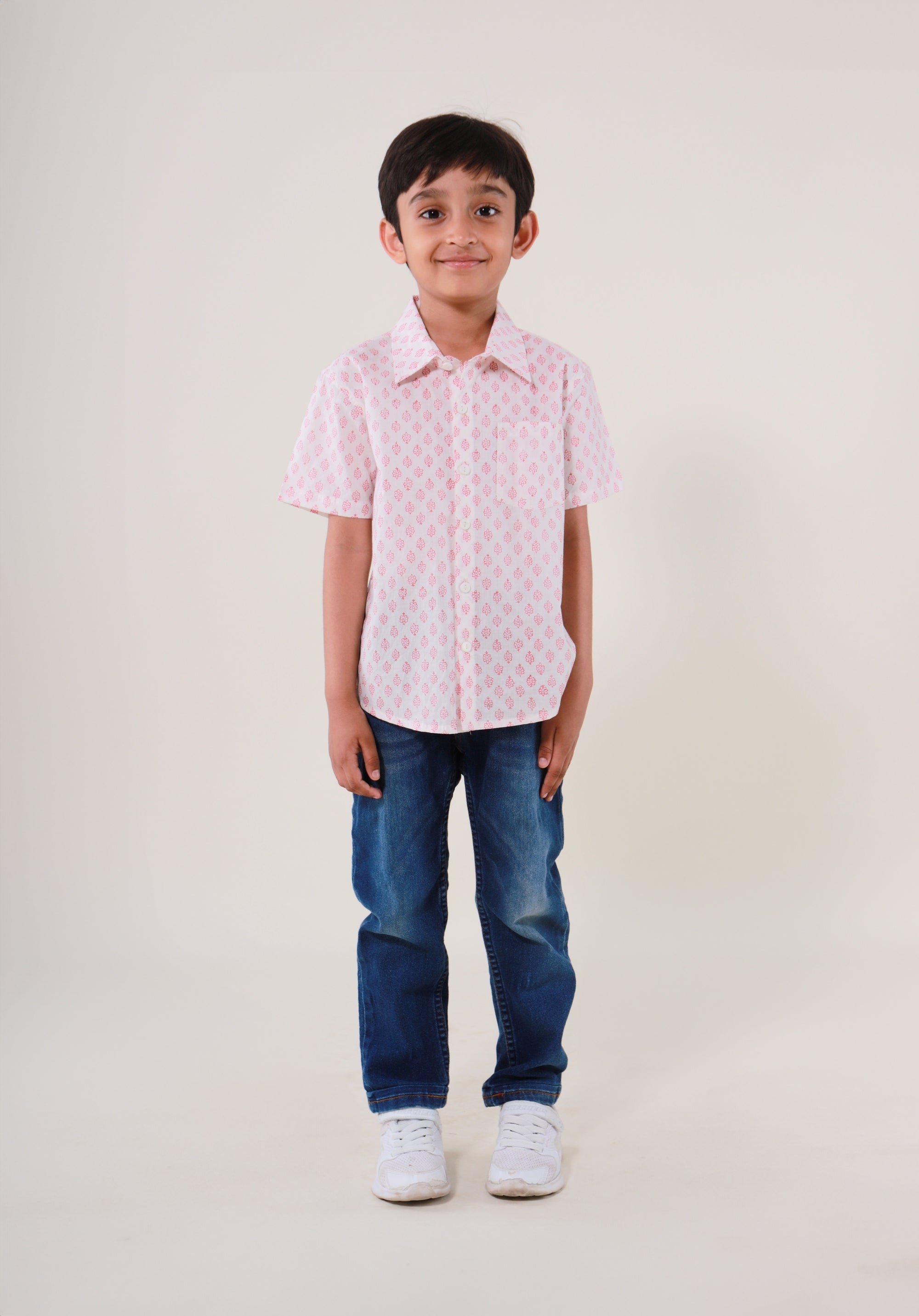 Block Printed Boy's Shirt Buti Red