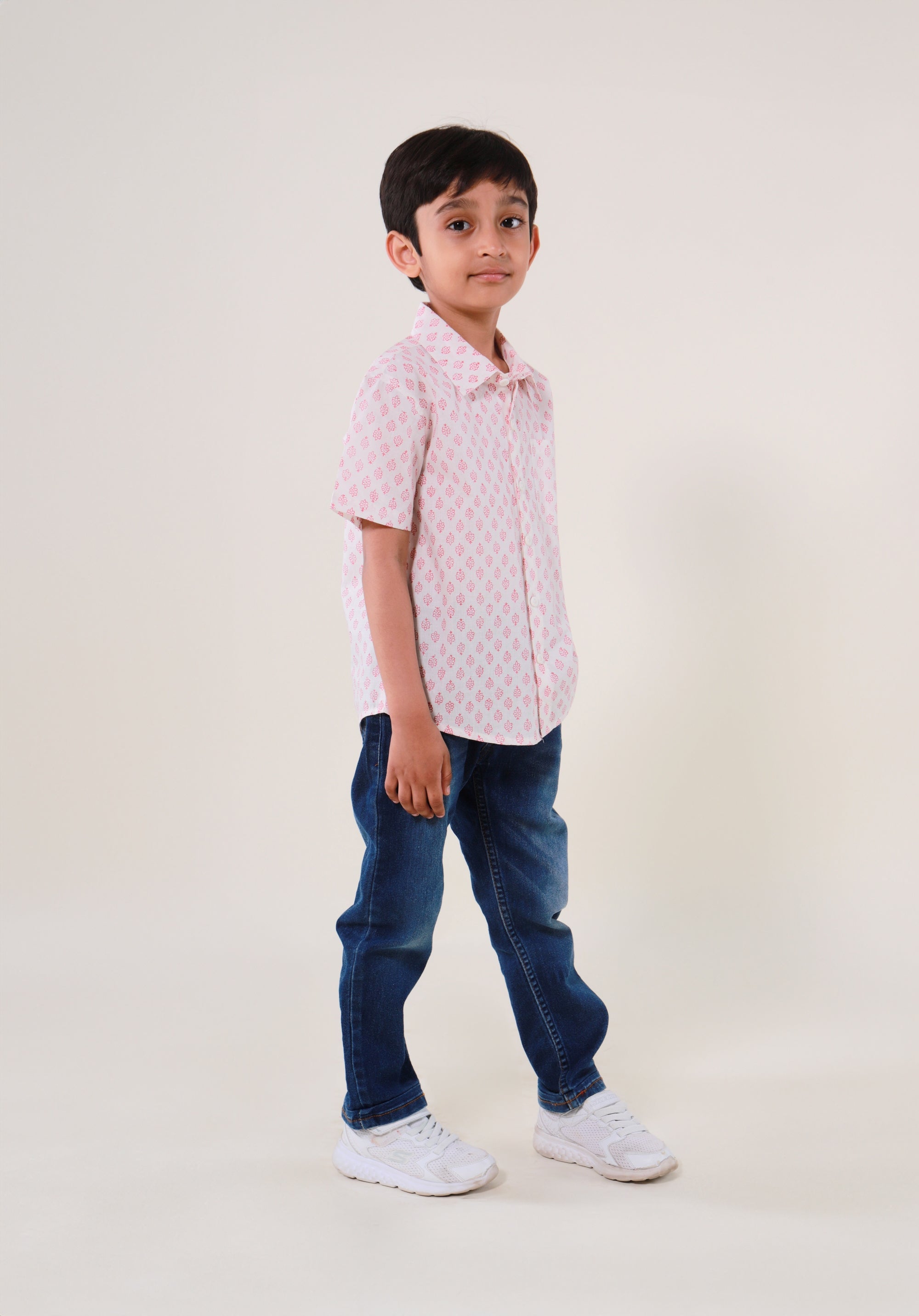 Block Printed Boy's Shirt Buti Red