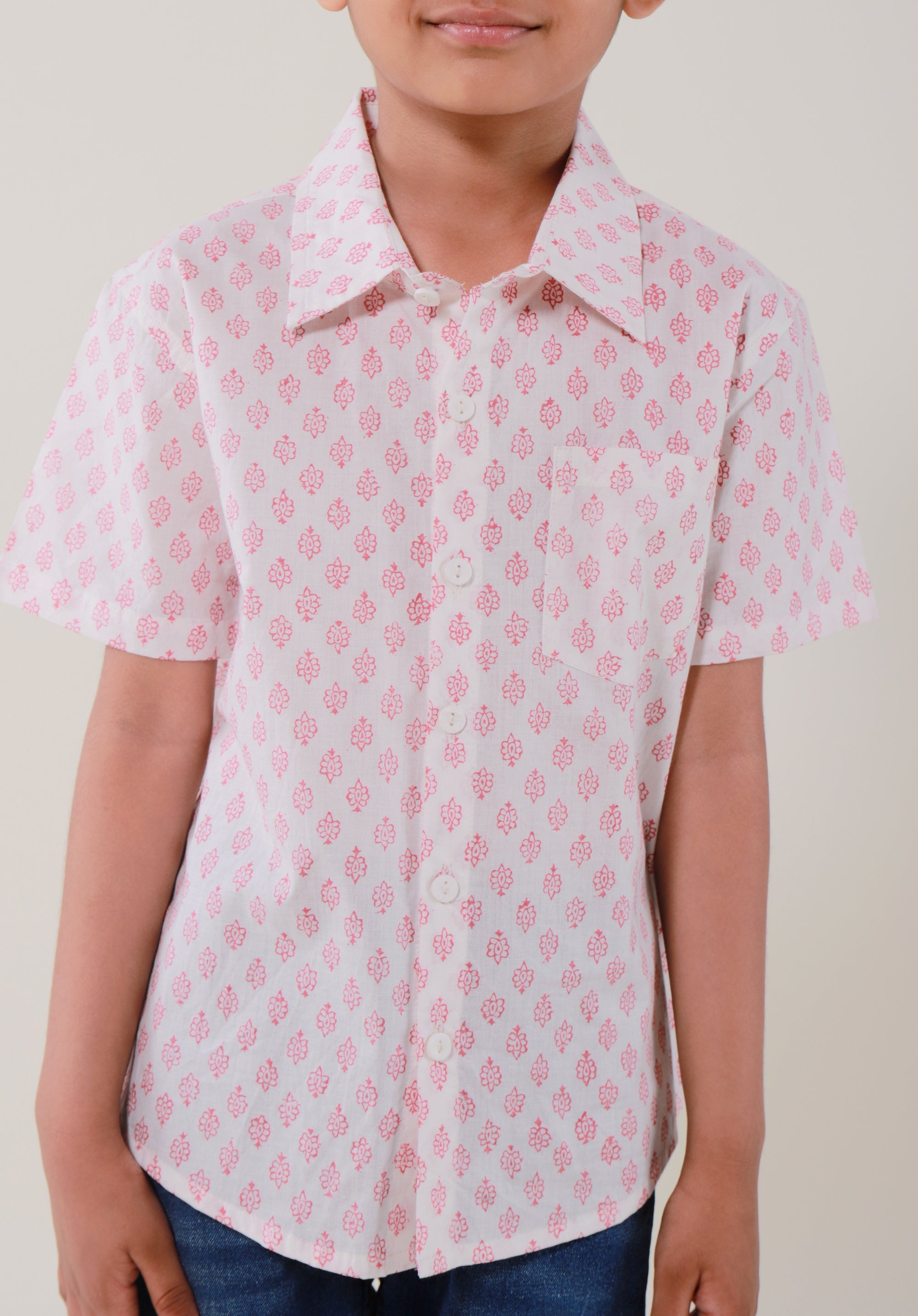 Block Printed Boy's Shirt Buti Red