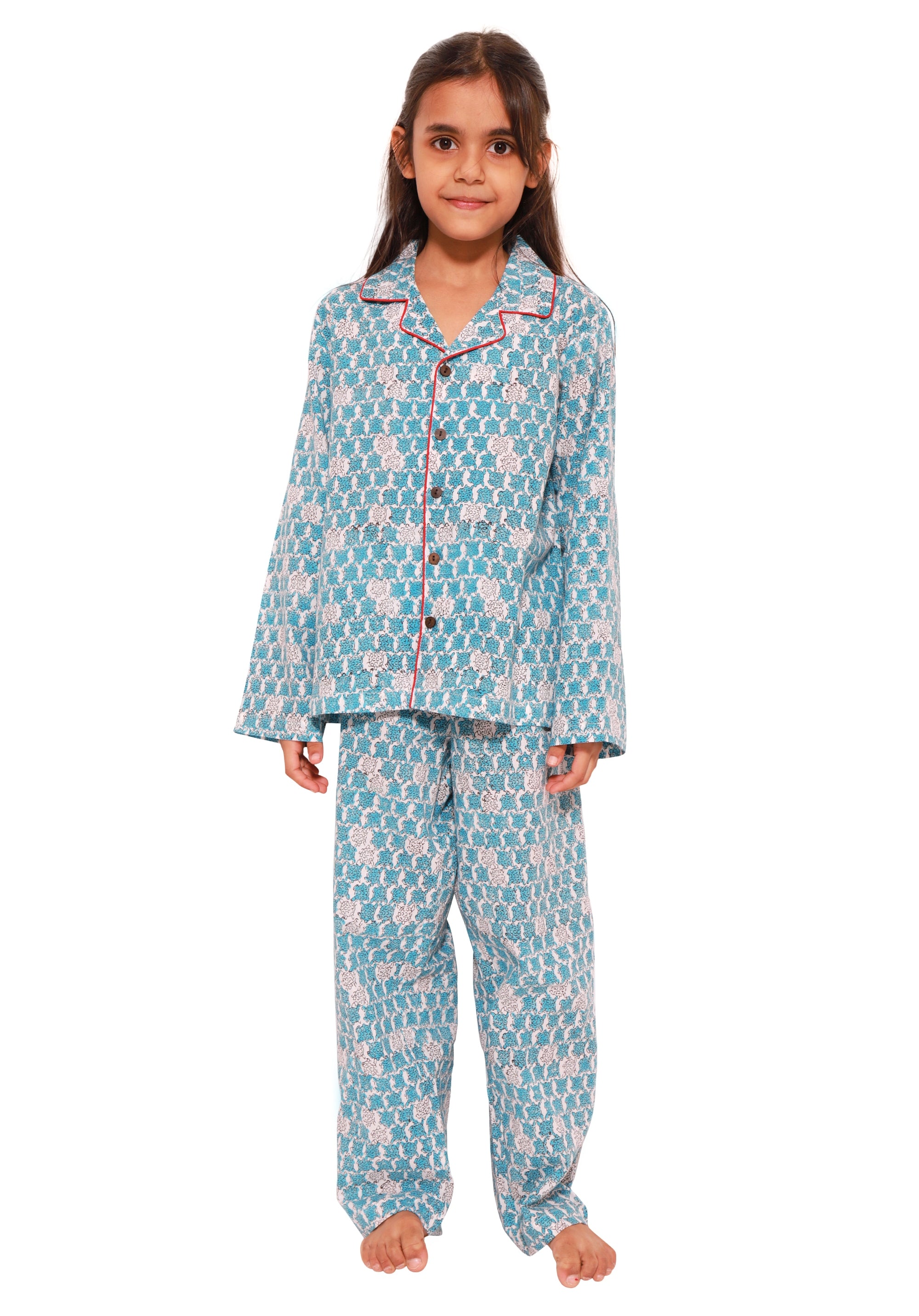 Block Printed Unisex Night Suit Set Tortoise Blue