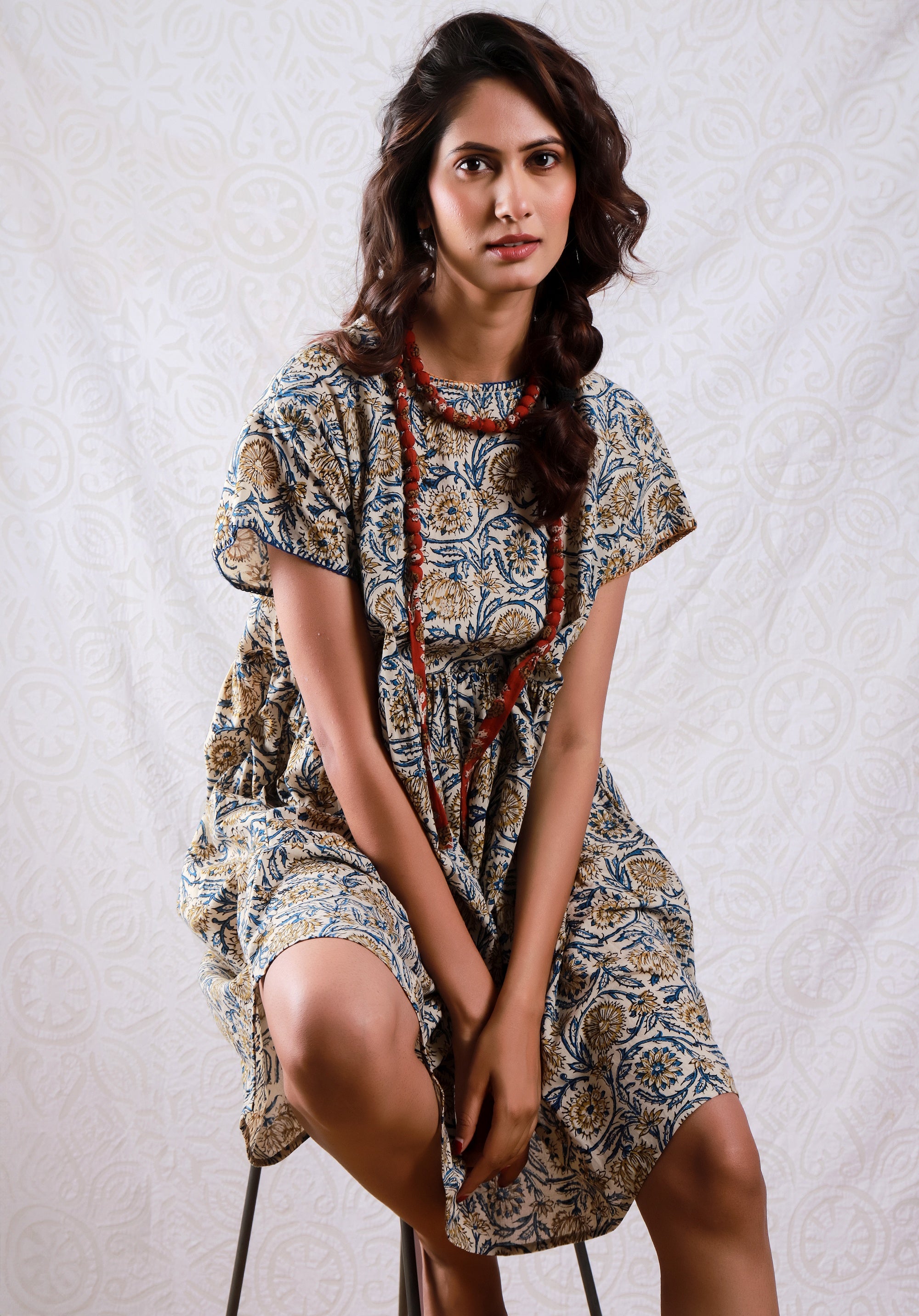 Women Block printed dress Sayani Marigold
