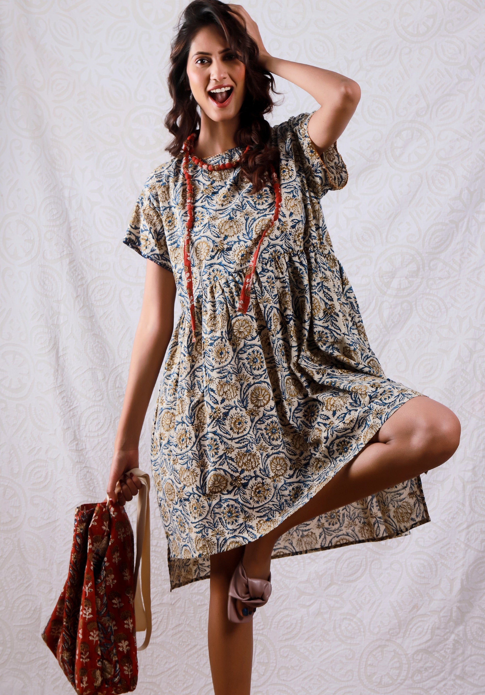 Women Block printed dress Sayani Marigold