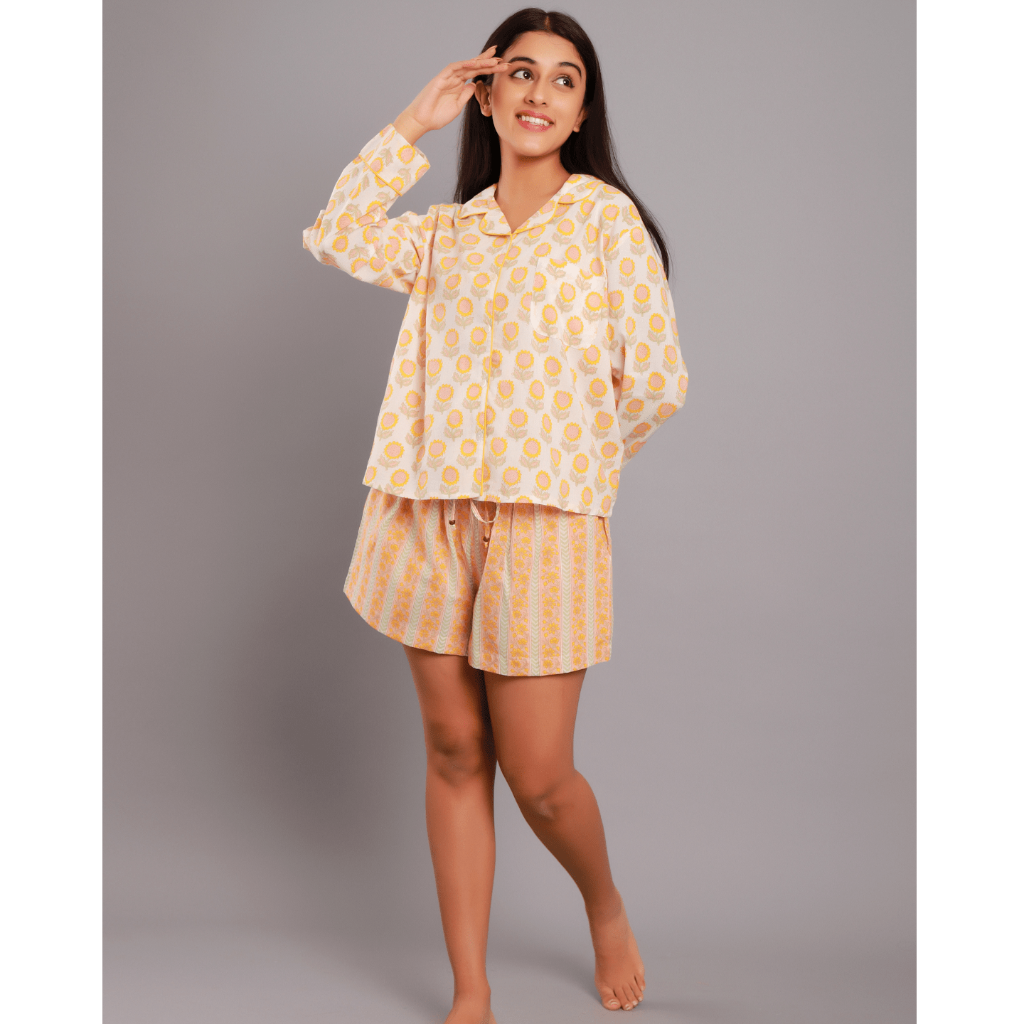 Women nightsuit shorts sunflower yellow