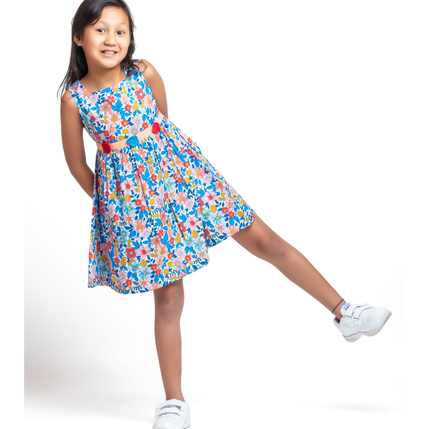 Garden Dress with crochet flowers Multicolor