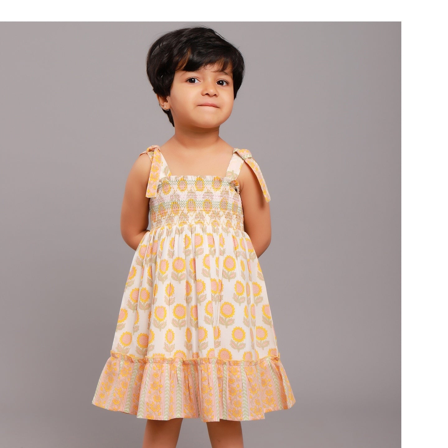 Block printed Baby Girls Smocked dress