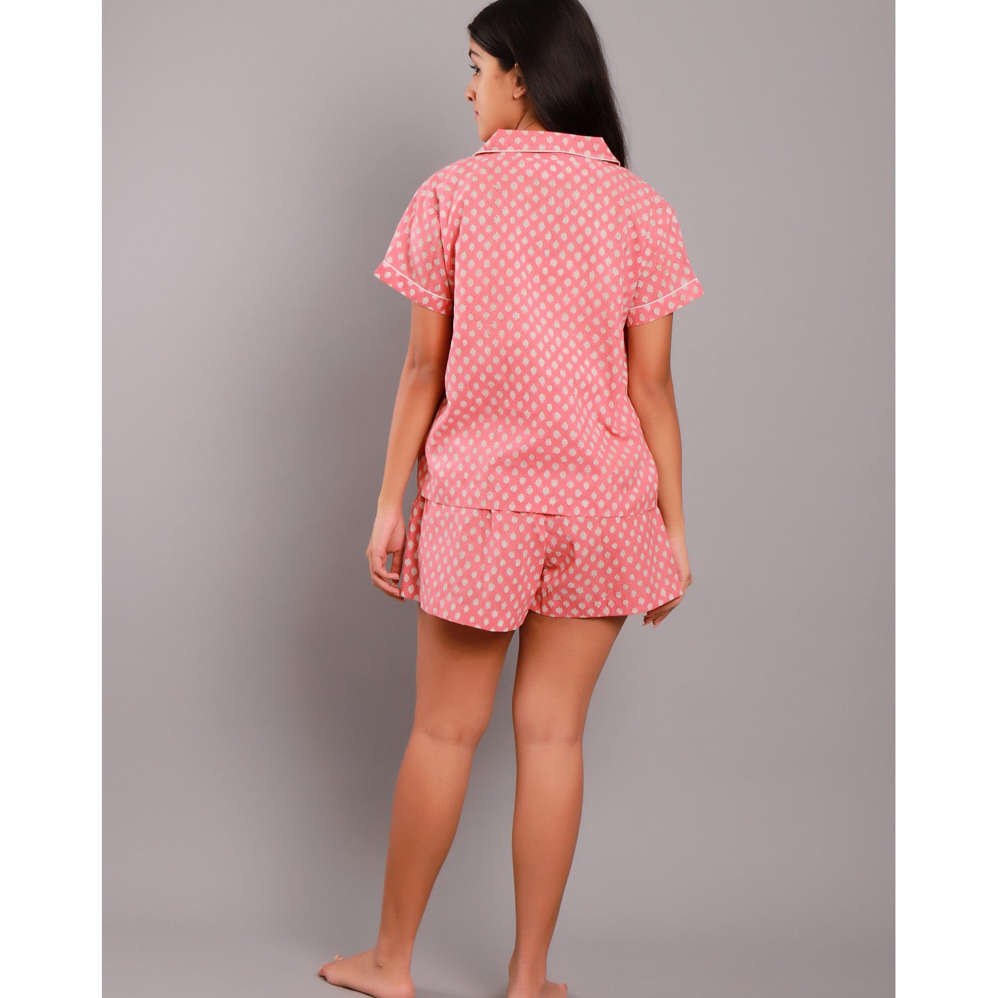 Nora Night Suit Shorts Set- Coral