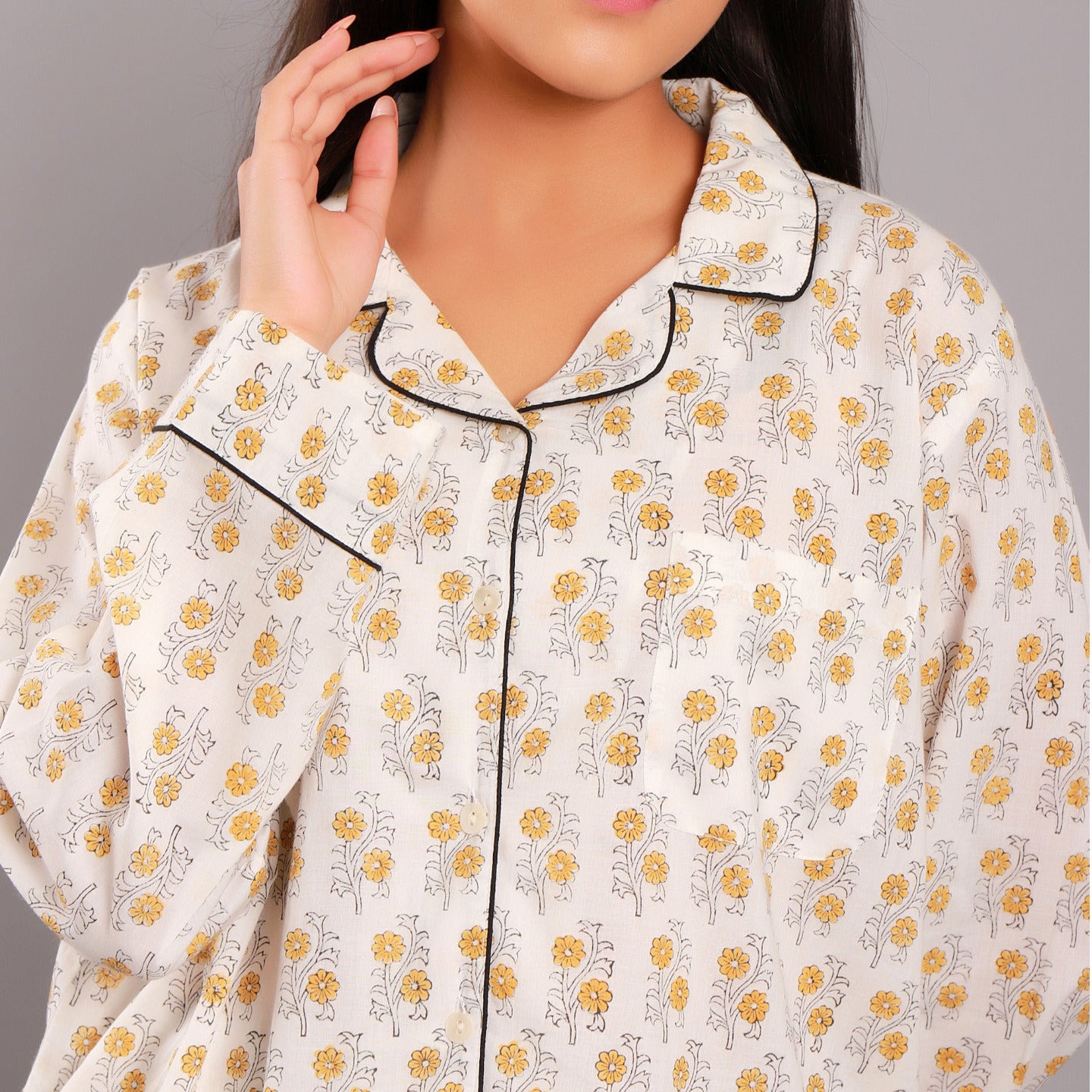 Women nightsuit Ethnic buti yellow