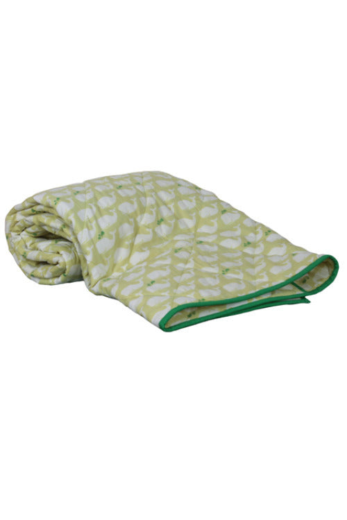 Whale Print Quilt Green Crib 100 x 150 cms