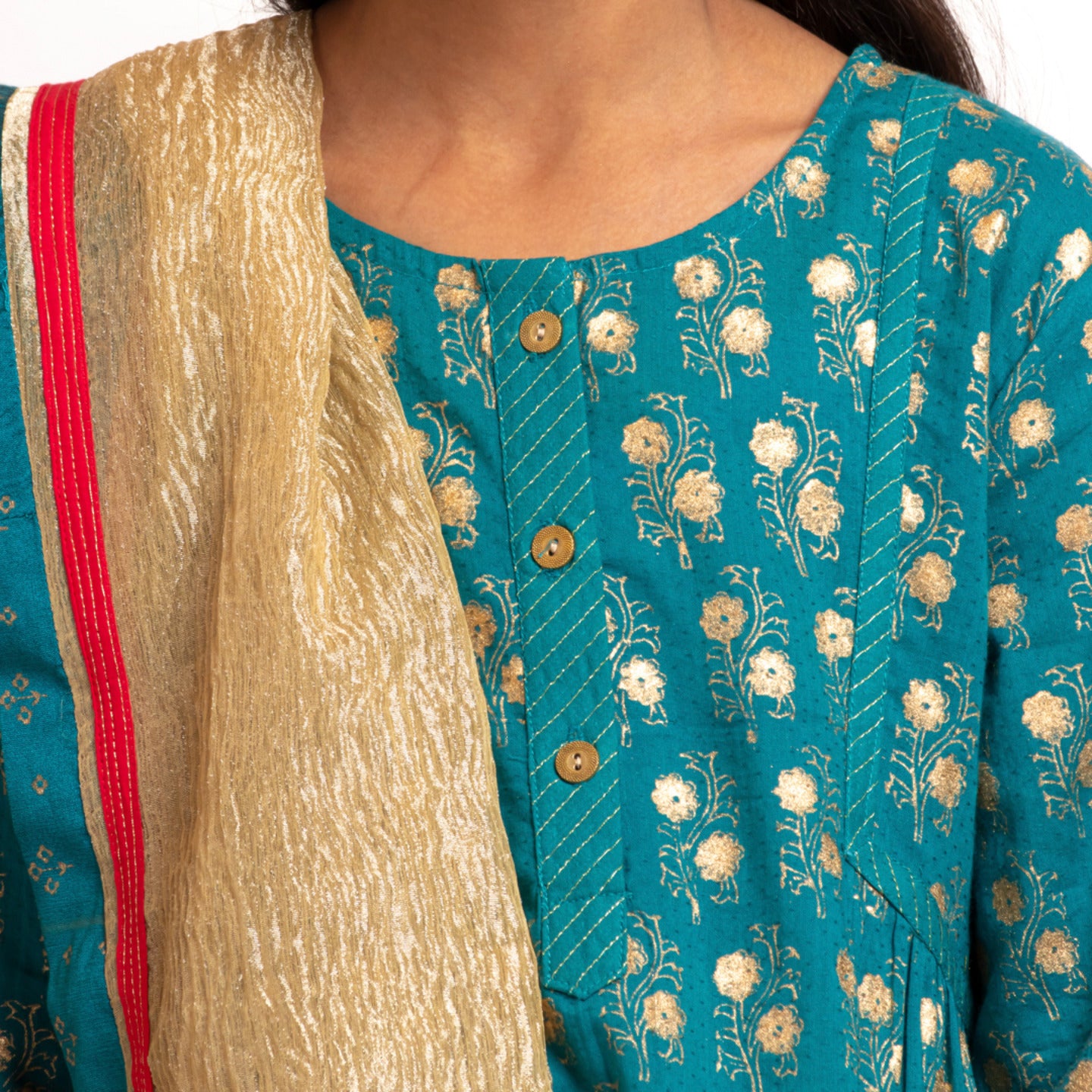 Girl's Block printed kurta Set Blue