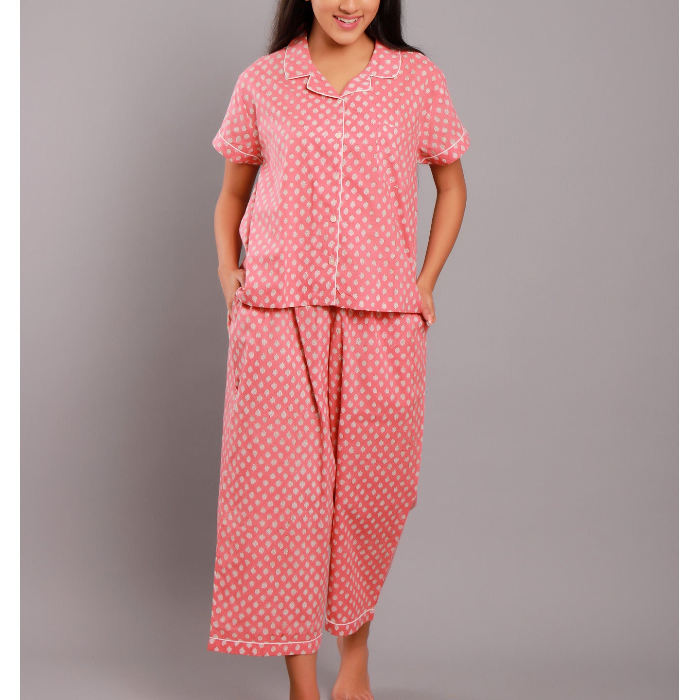 Nora Night Suit Capris Set Coral