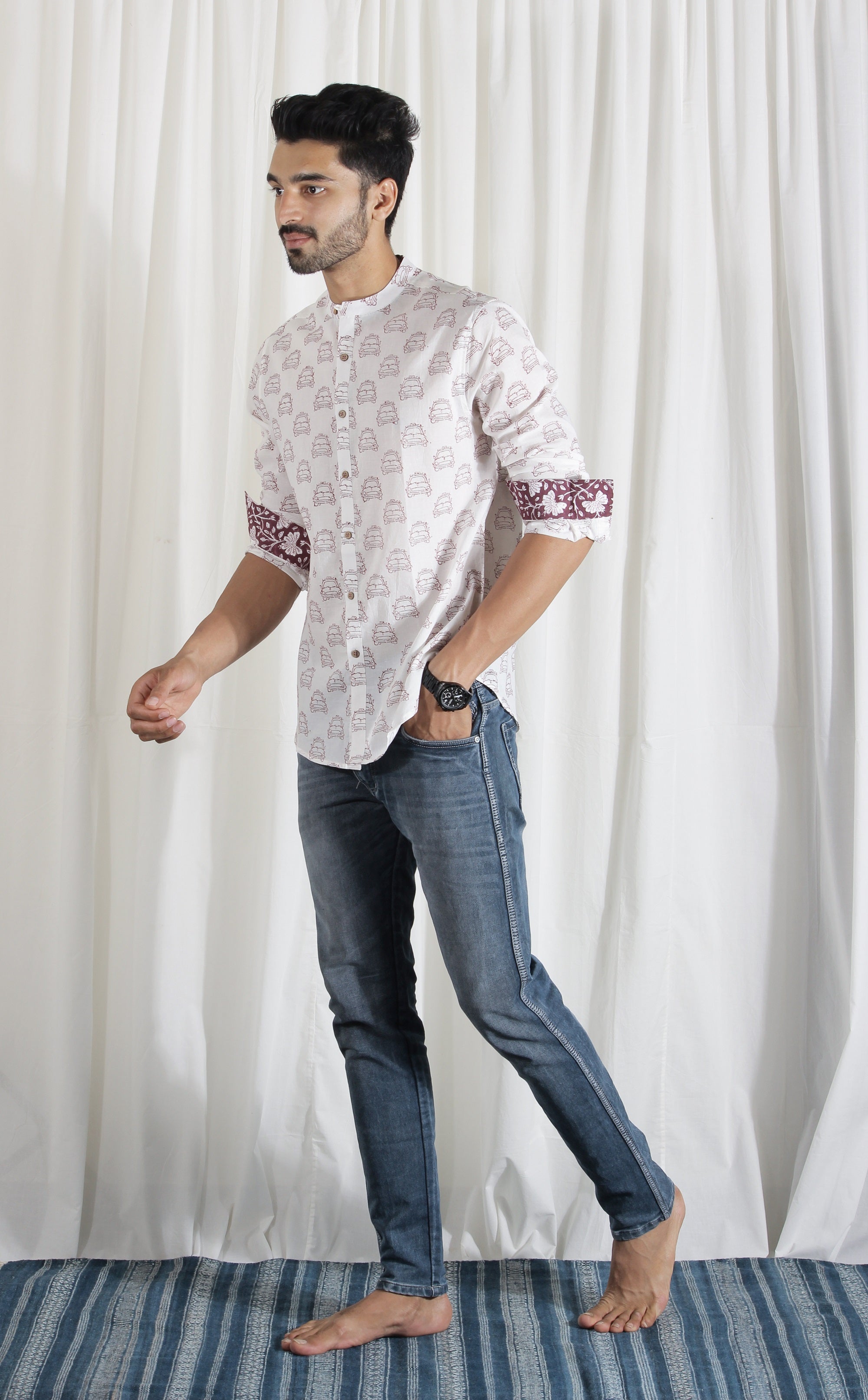 Organic Block Printed Men's Shirt
