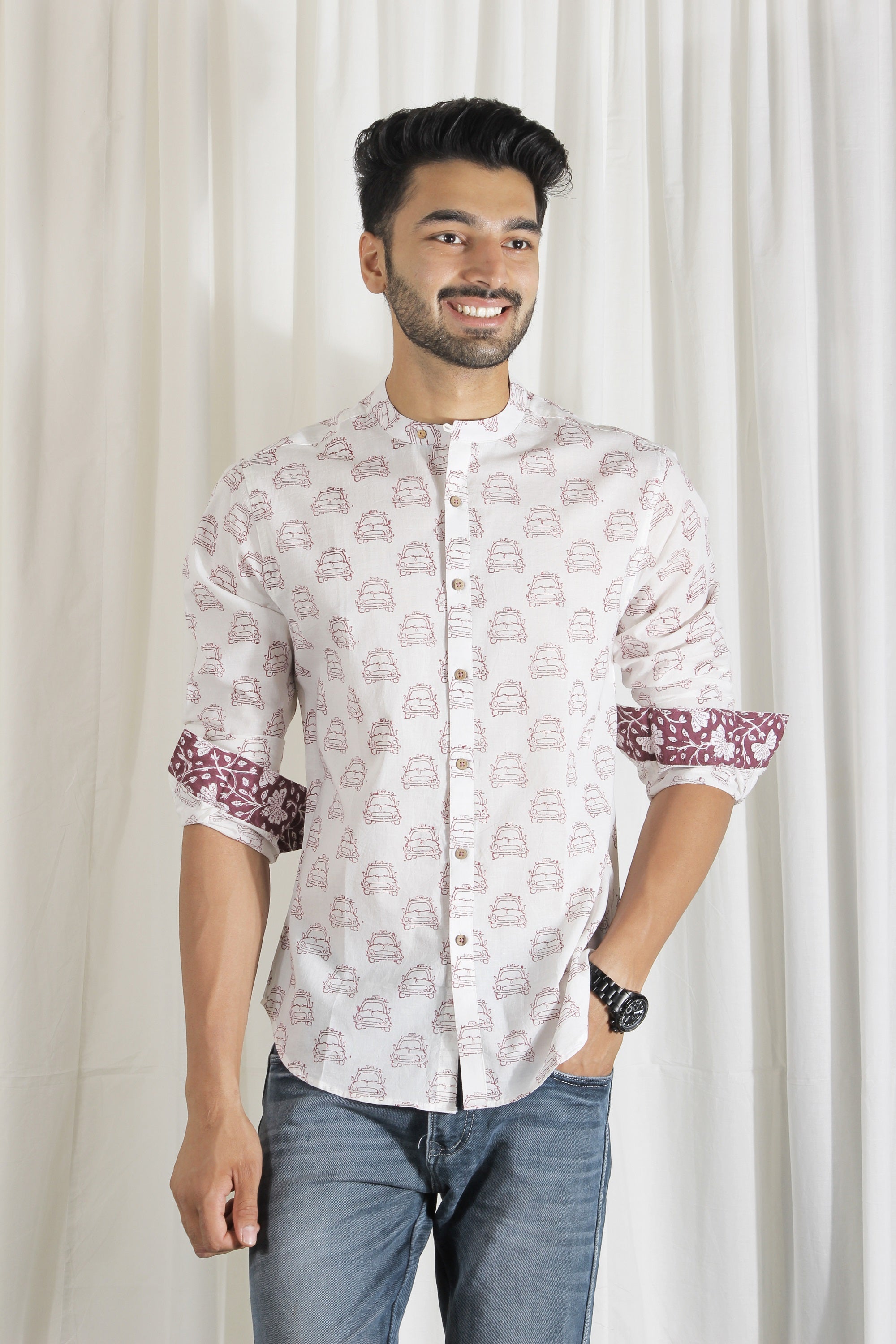 Organic Block Printed Men's Shirt