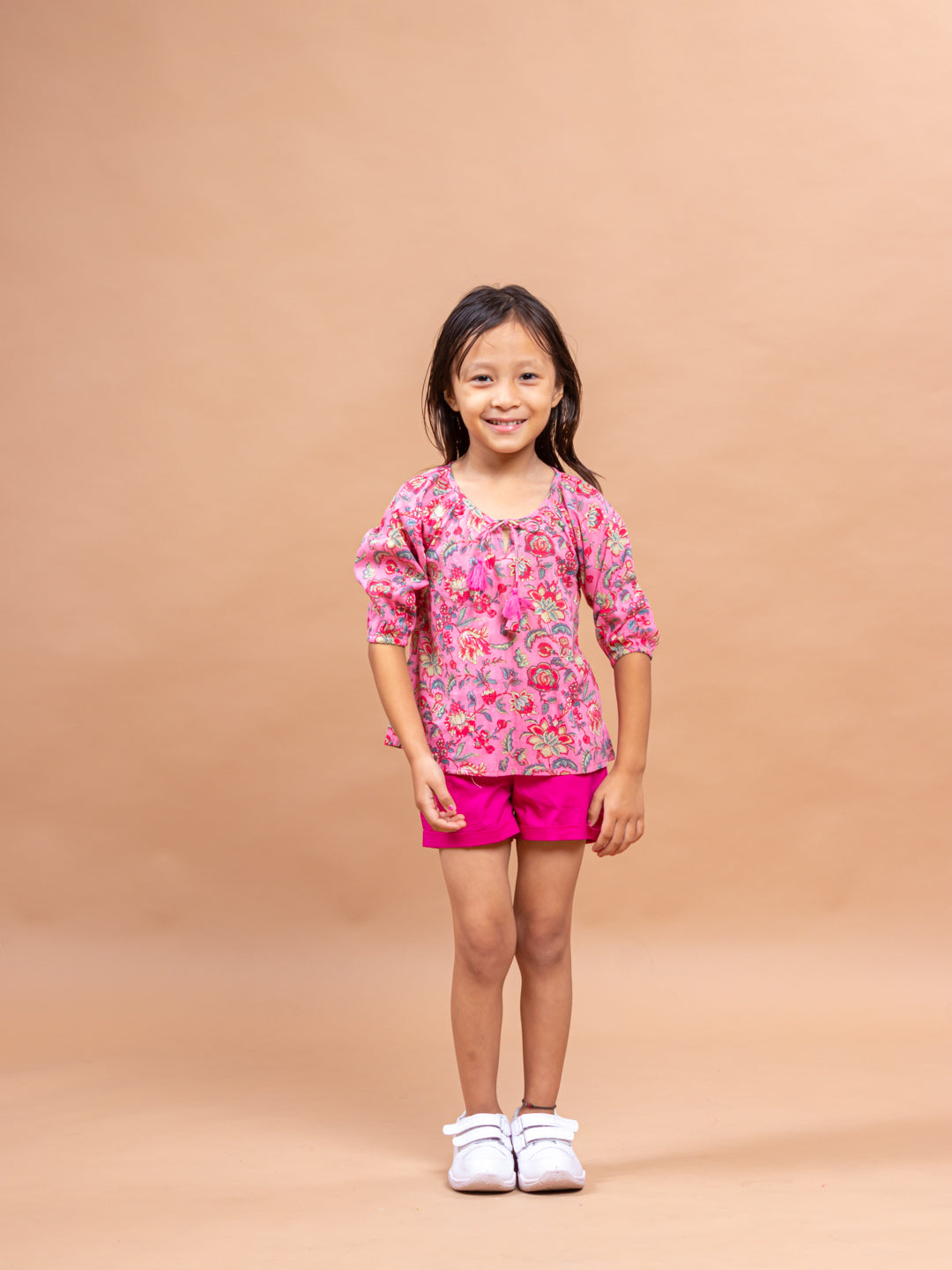 Girls Printed Top Meghna Jaal Pink