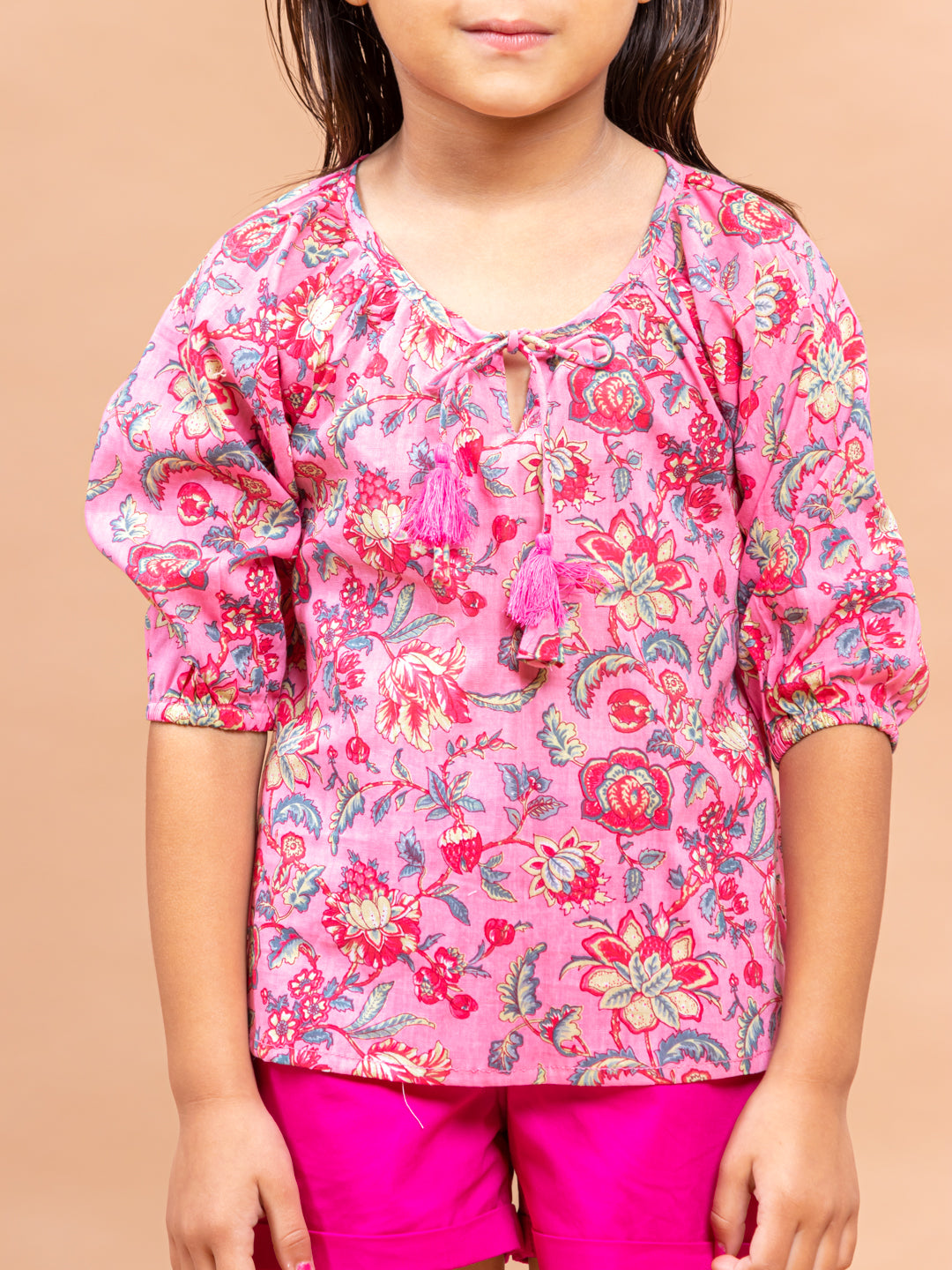 Girls Printed Top Meghna Jaal Pink