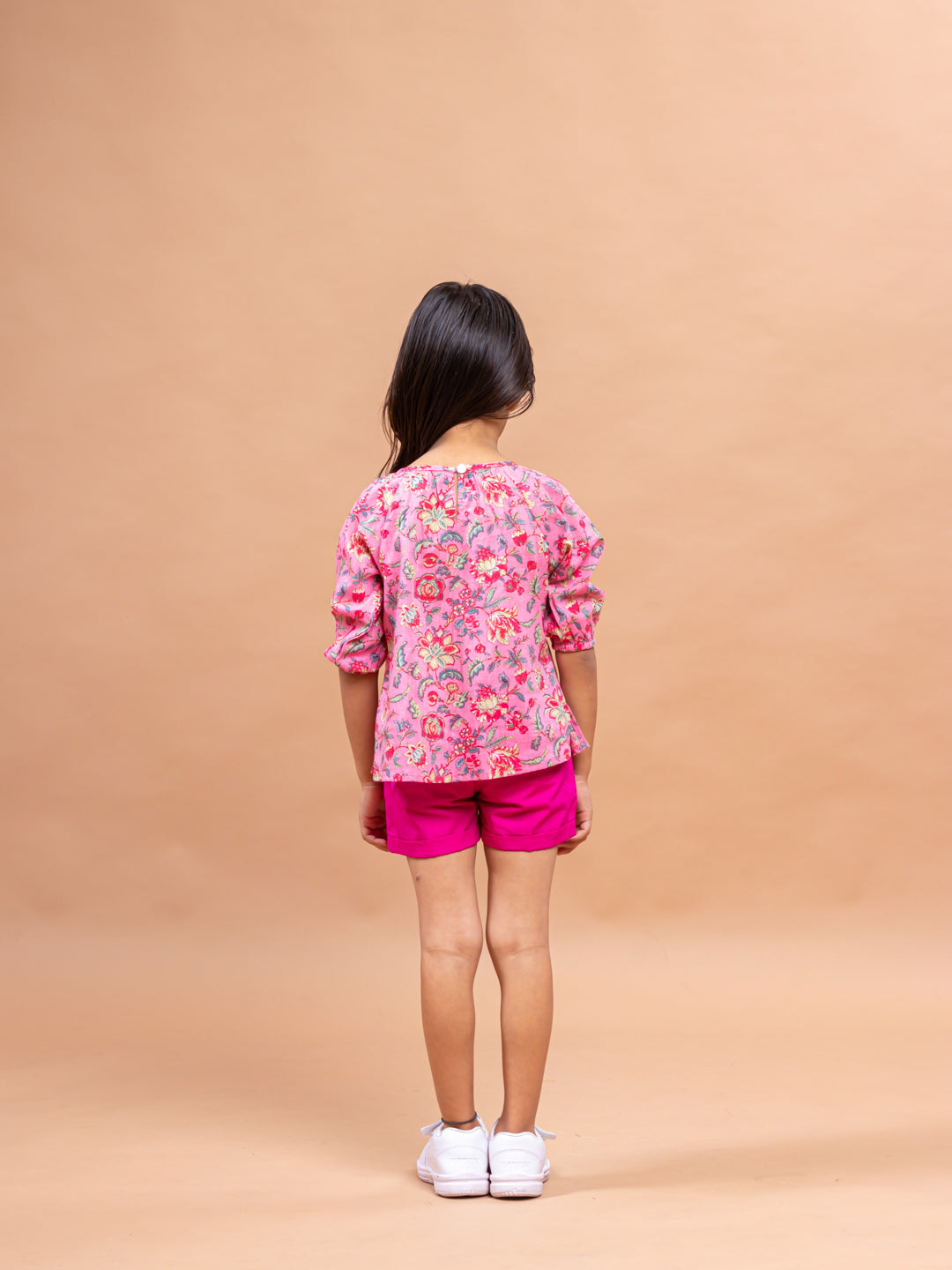 Girls Printed Top Meghna Jaal Pink